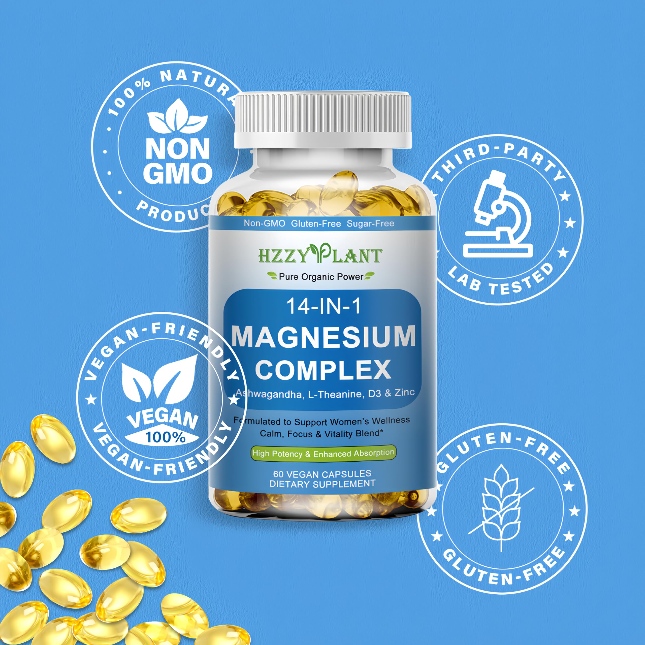 HZZYPLANT Magnesium Complex Softgels nutritional information on packaging