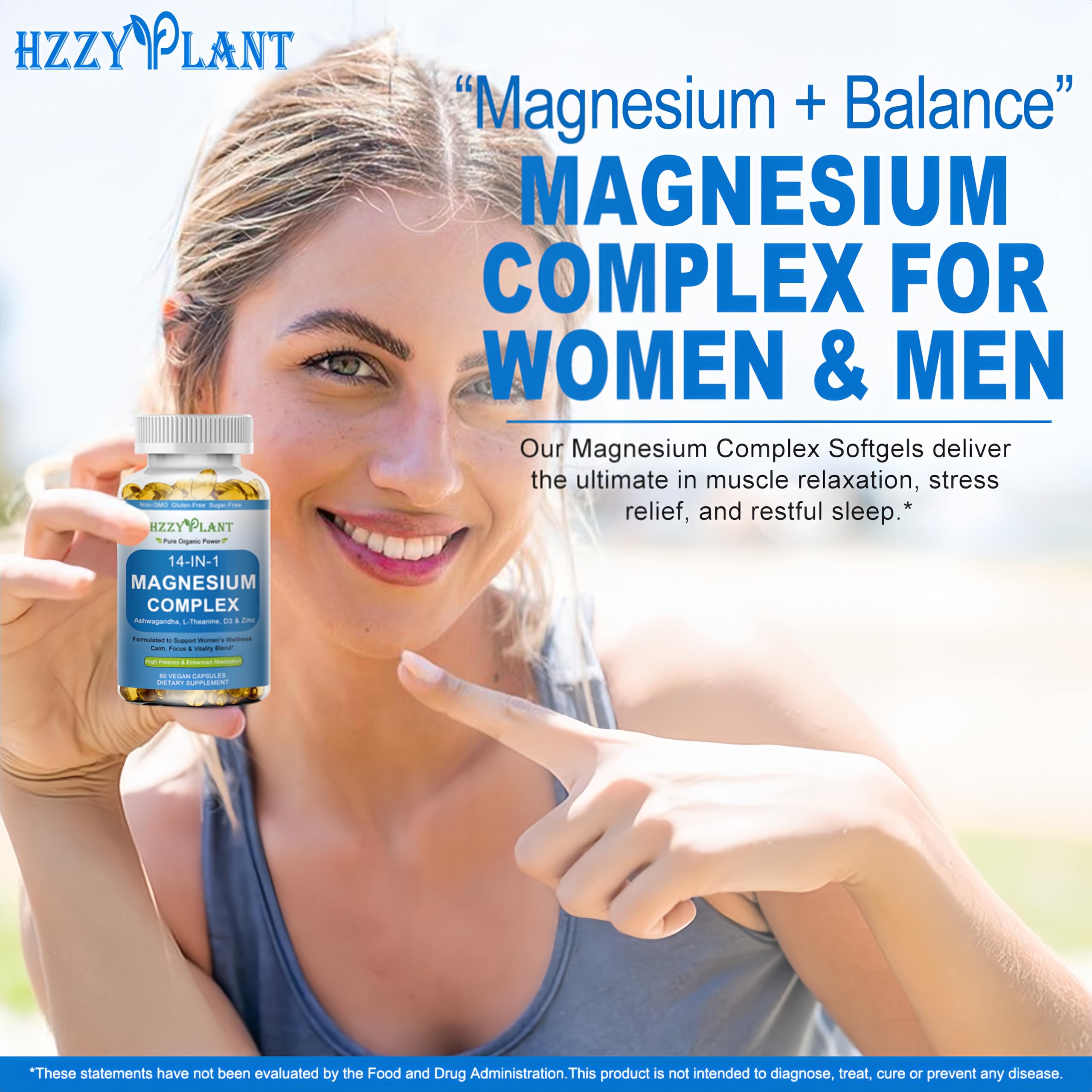 HZZYPLANT Magnesium Complex Softgels open bottle with softgels