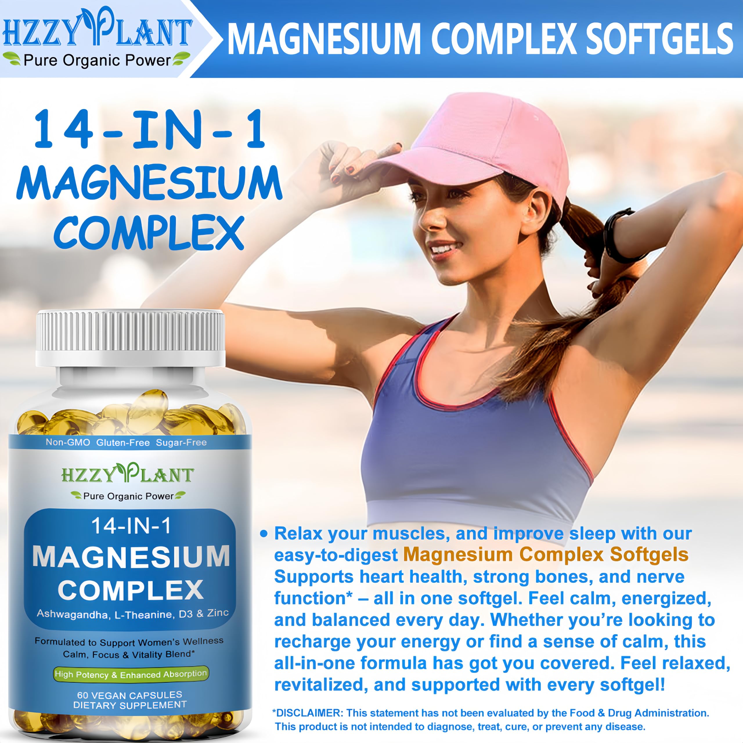 HZZYPLANT Magnesium Complex Softgels side view showing softgel