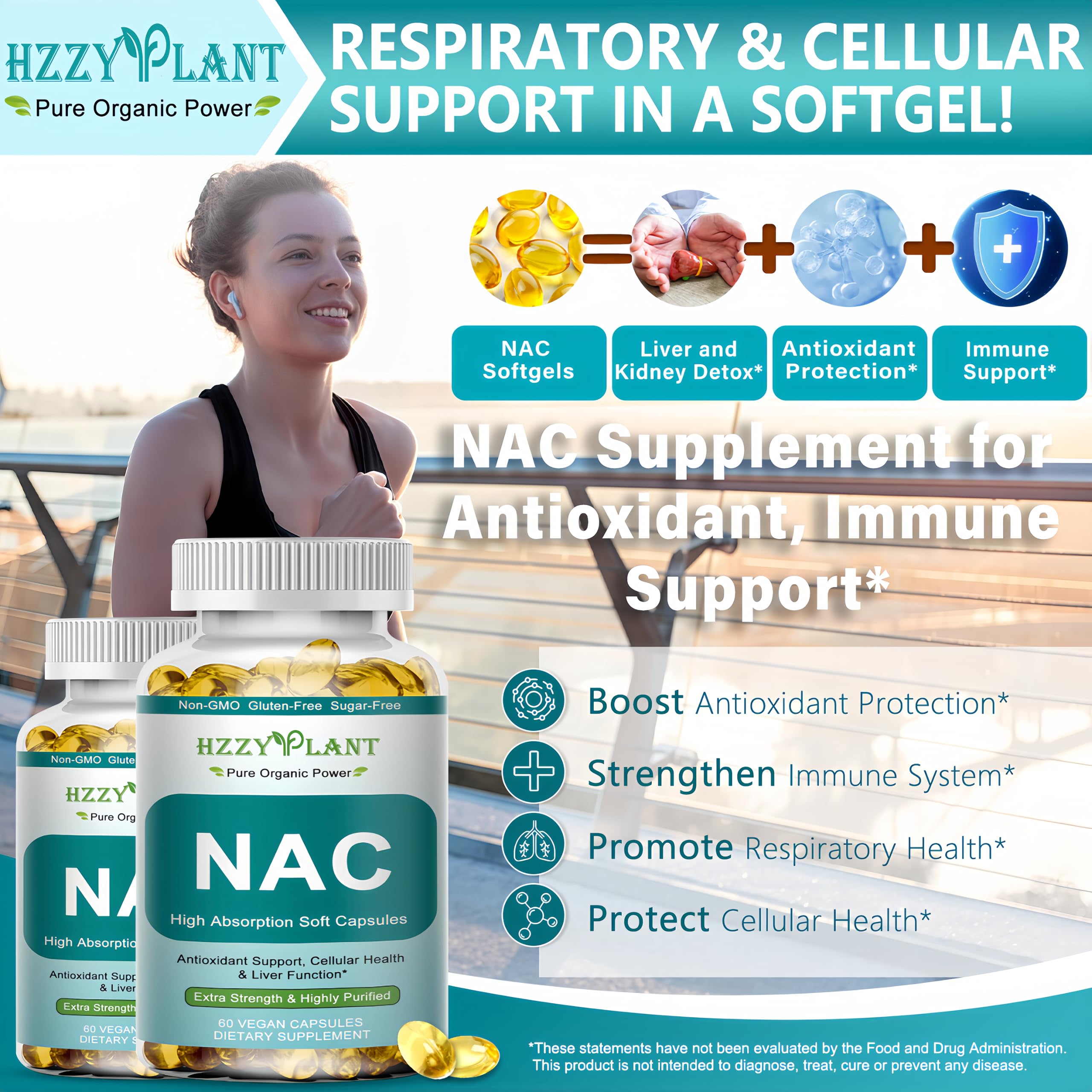 HZZYPLANT NAC Softgels 1200mg back view of packaging
