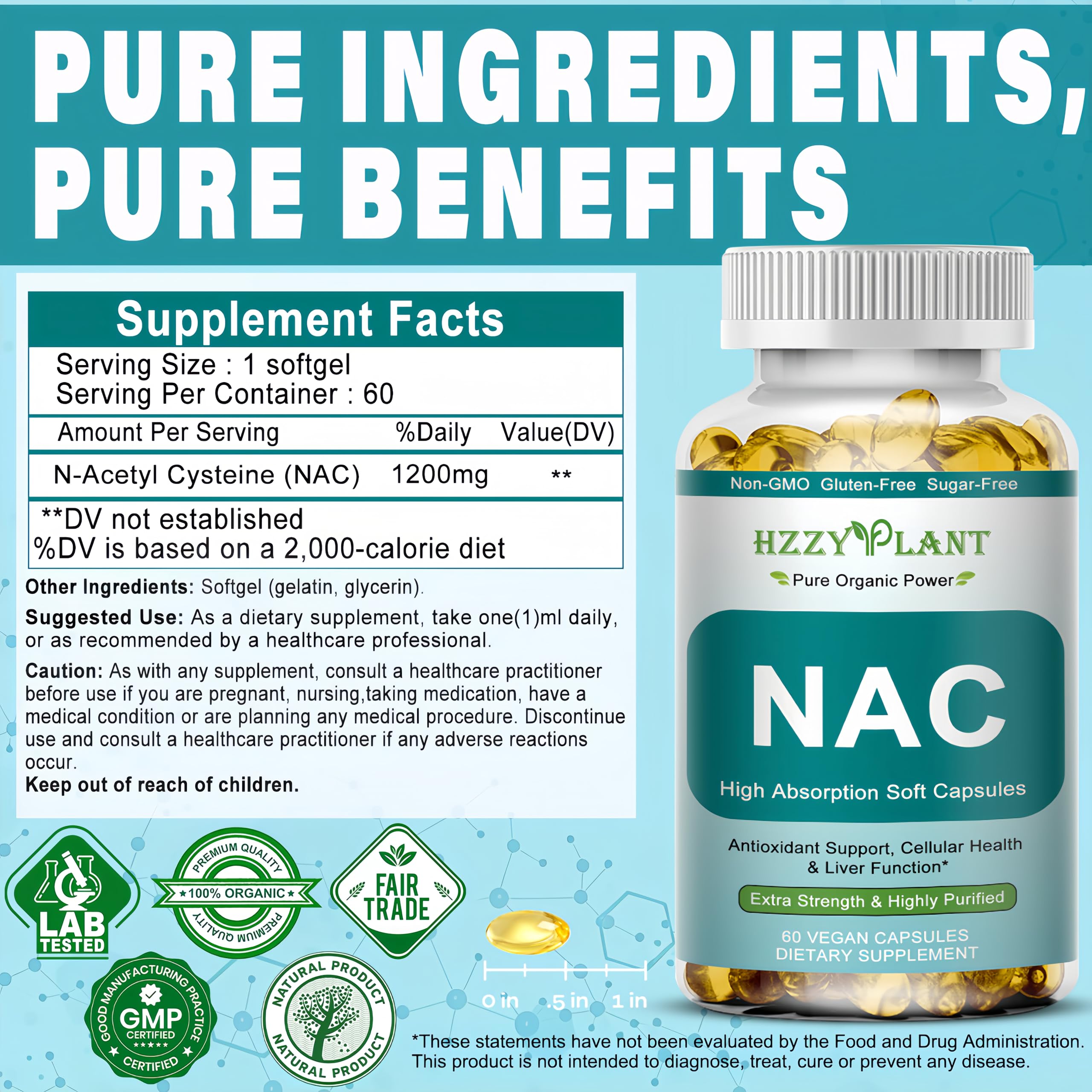 HZZYPLANT NAC Softgels 1200mg lifestyle scene with water