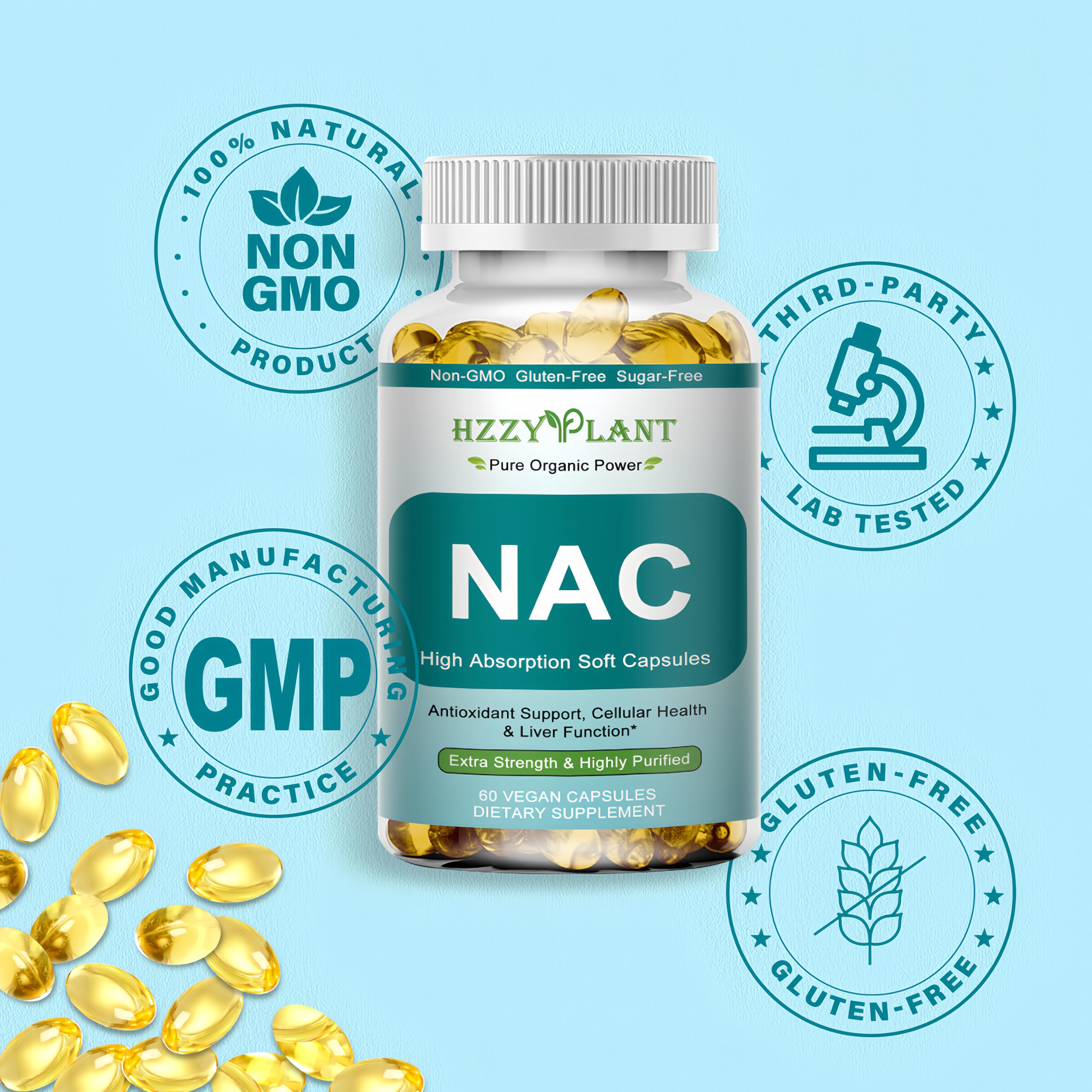 HZZYPLANT NAC Softgels 1200mg with measuring spoon