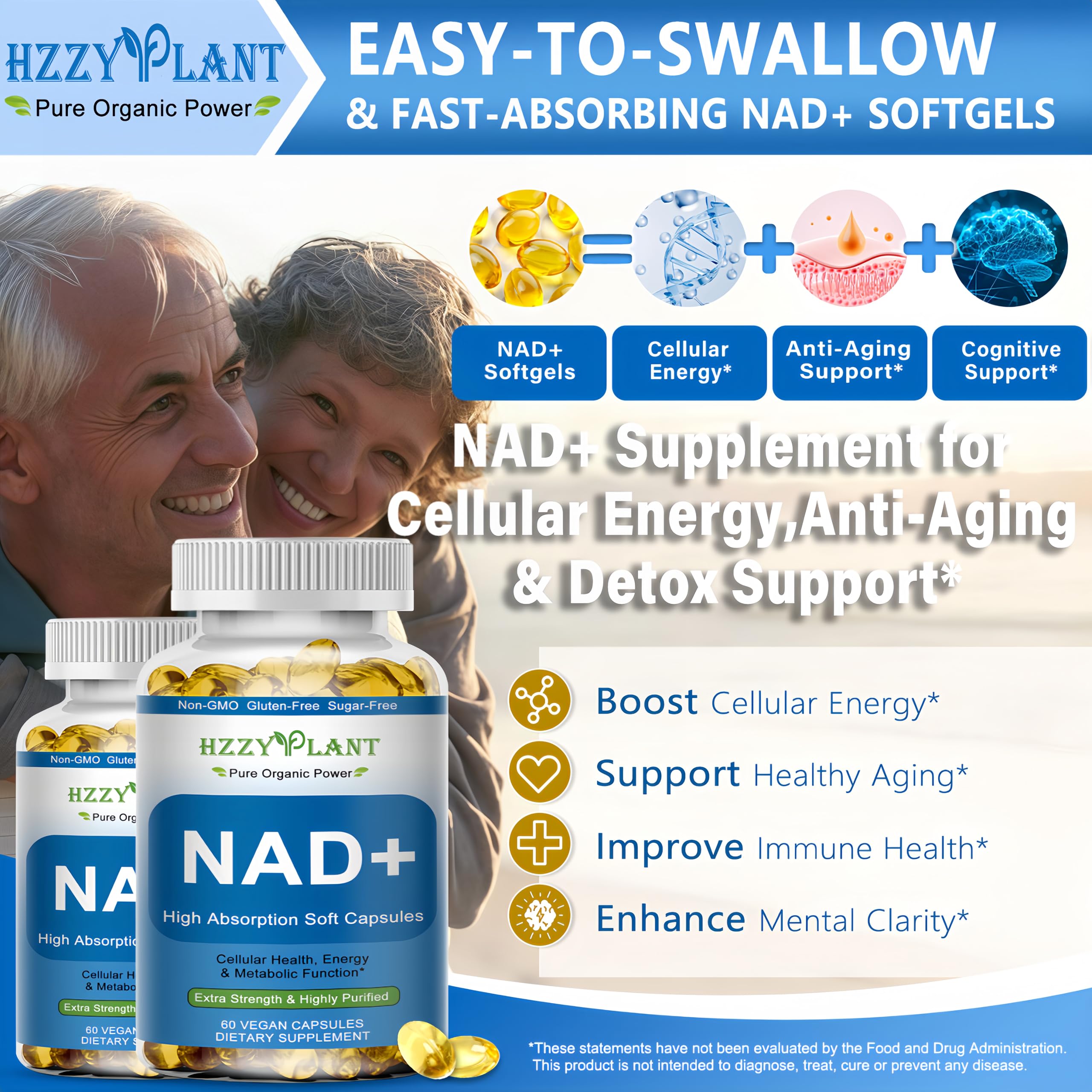 HZZYPLANT NAD+ Softgel Capsules close-up of softgel