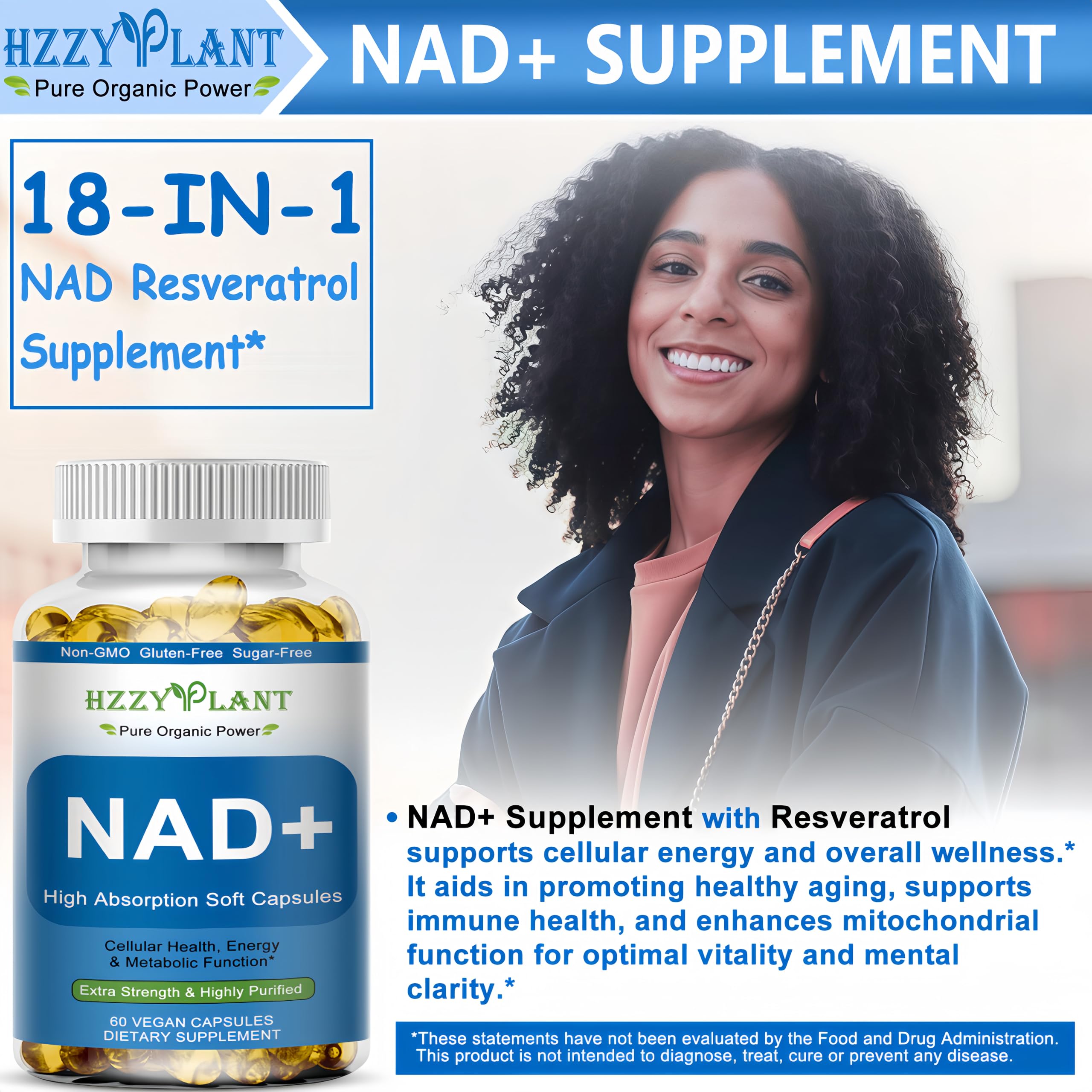 HZZYPLANT NAD+ Softgel Capsules packaging side view