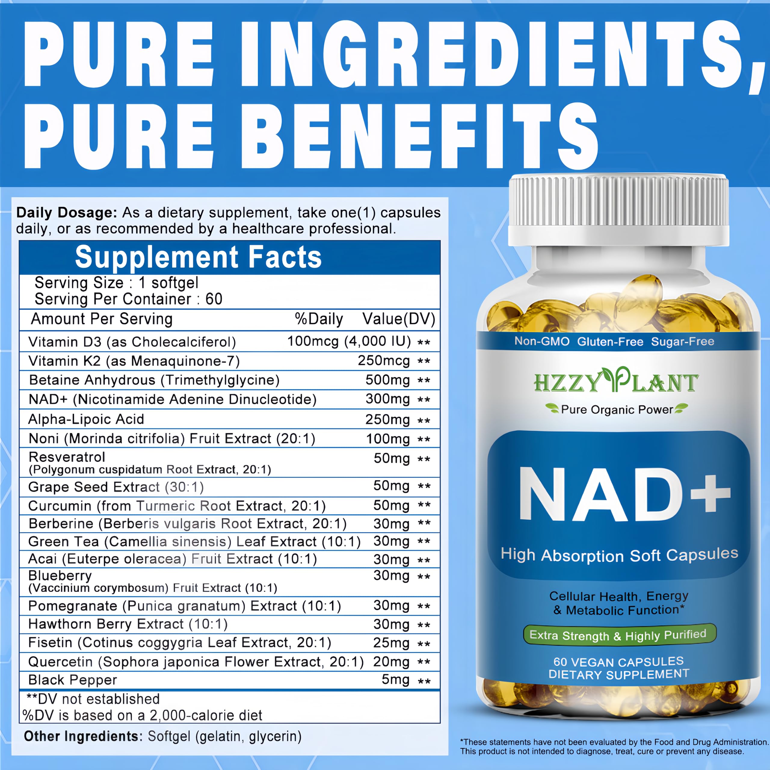 HZZYPLANT NAD+ Softgel Capsules softgels in hand