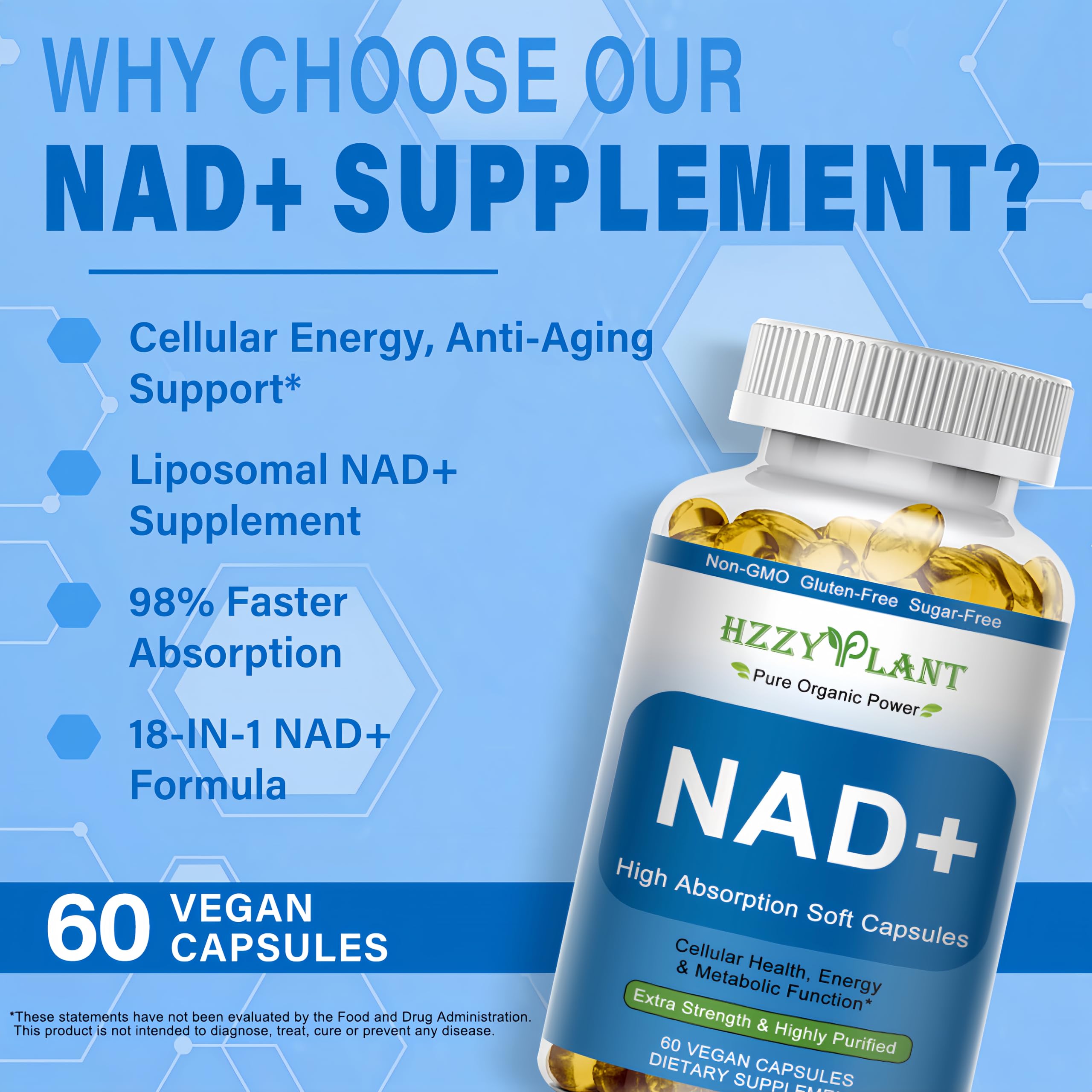 HZZYPLANT NAD+ Softgel Capsules with ingredients list