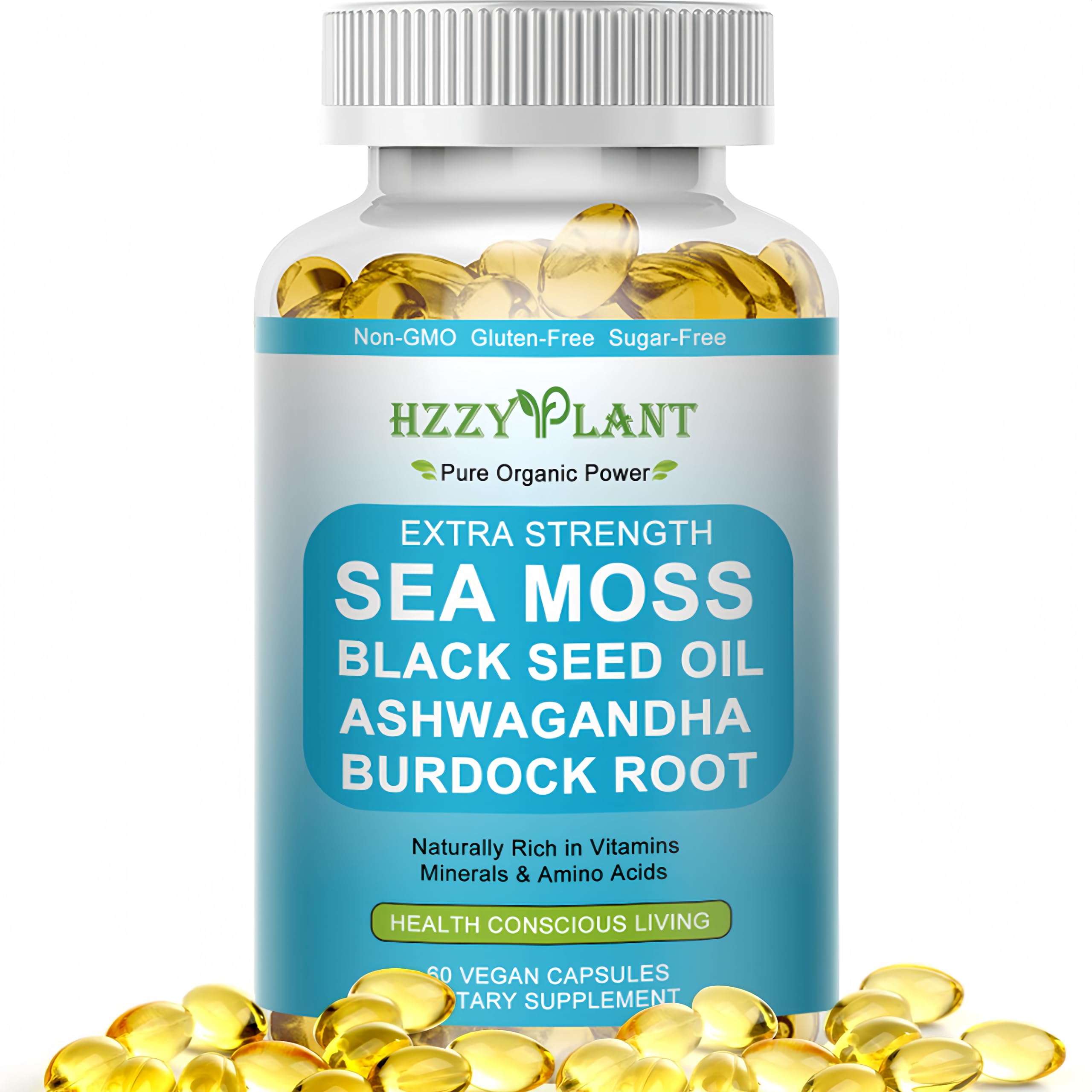 HZZYPLANT Sea Moss Softgels front view with packaging