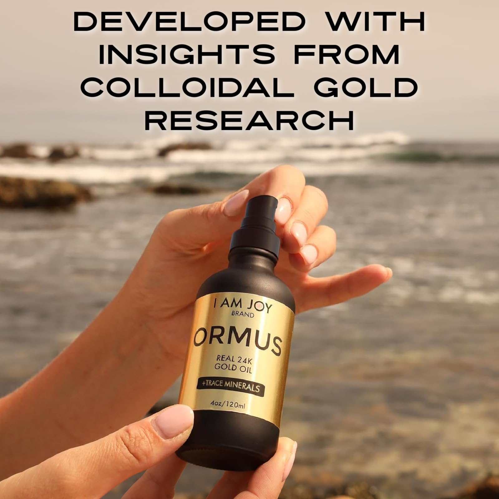 I Am Joy co. Colloidal Gold Ormus bottle top view