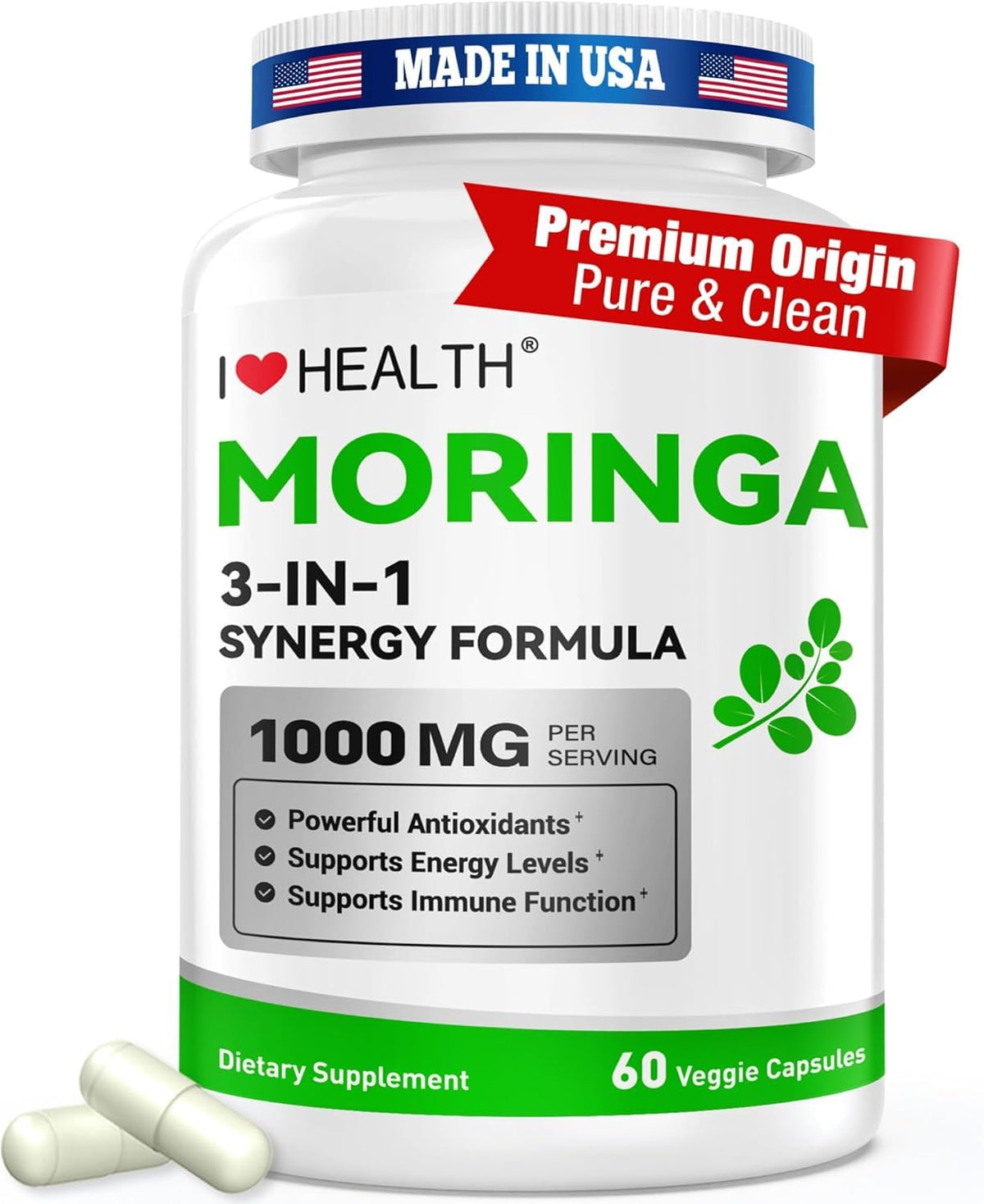 I LOVE HEALTH Moringa Leaf Extract Capsules 1000mg front view