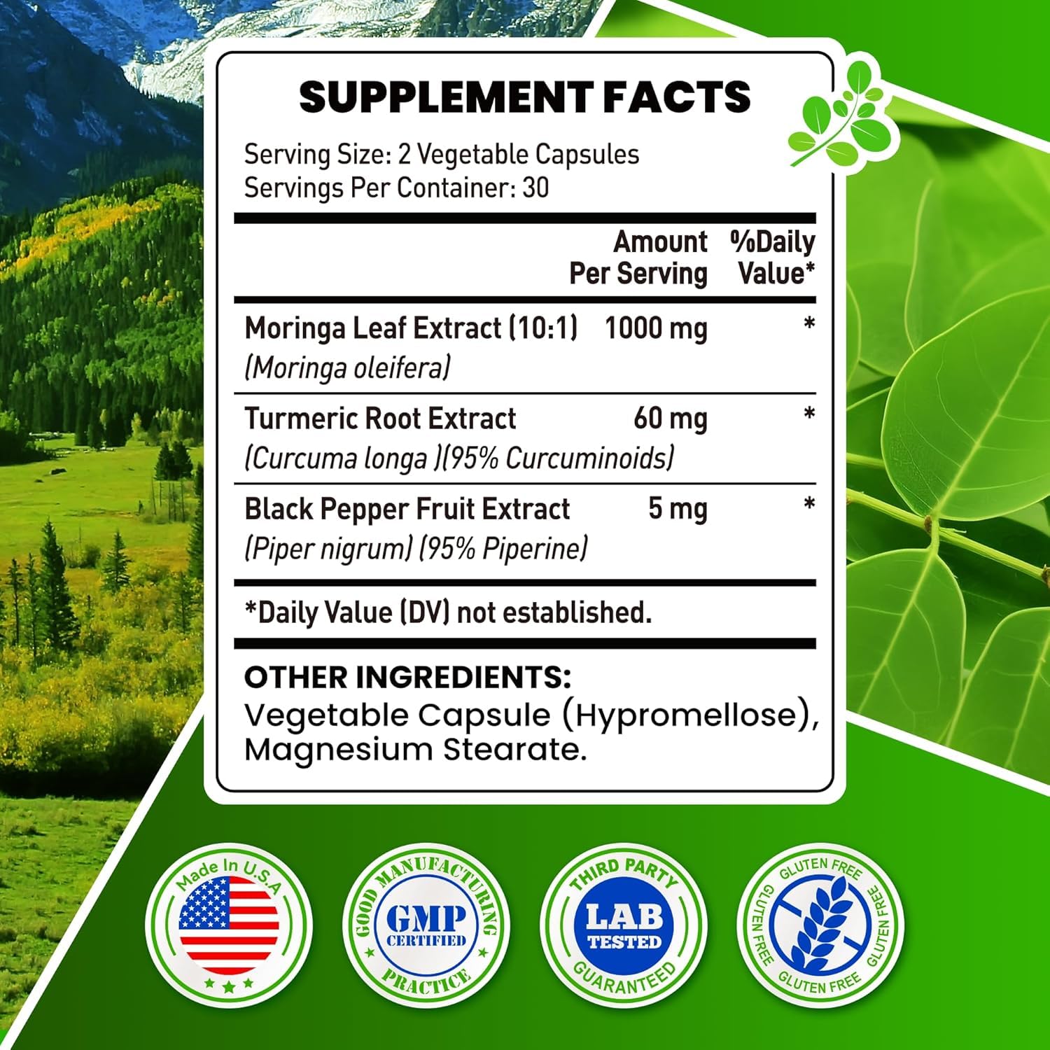 I LOVE HEALTH Moringa Leaf Extract Capsules 1000mg opened bottle