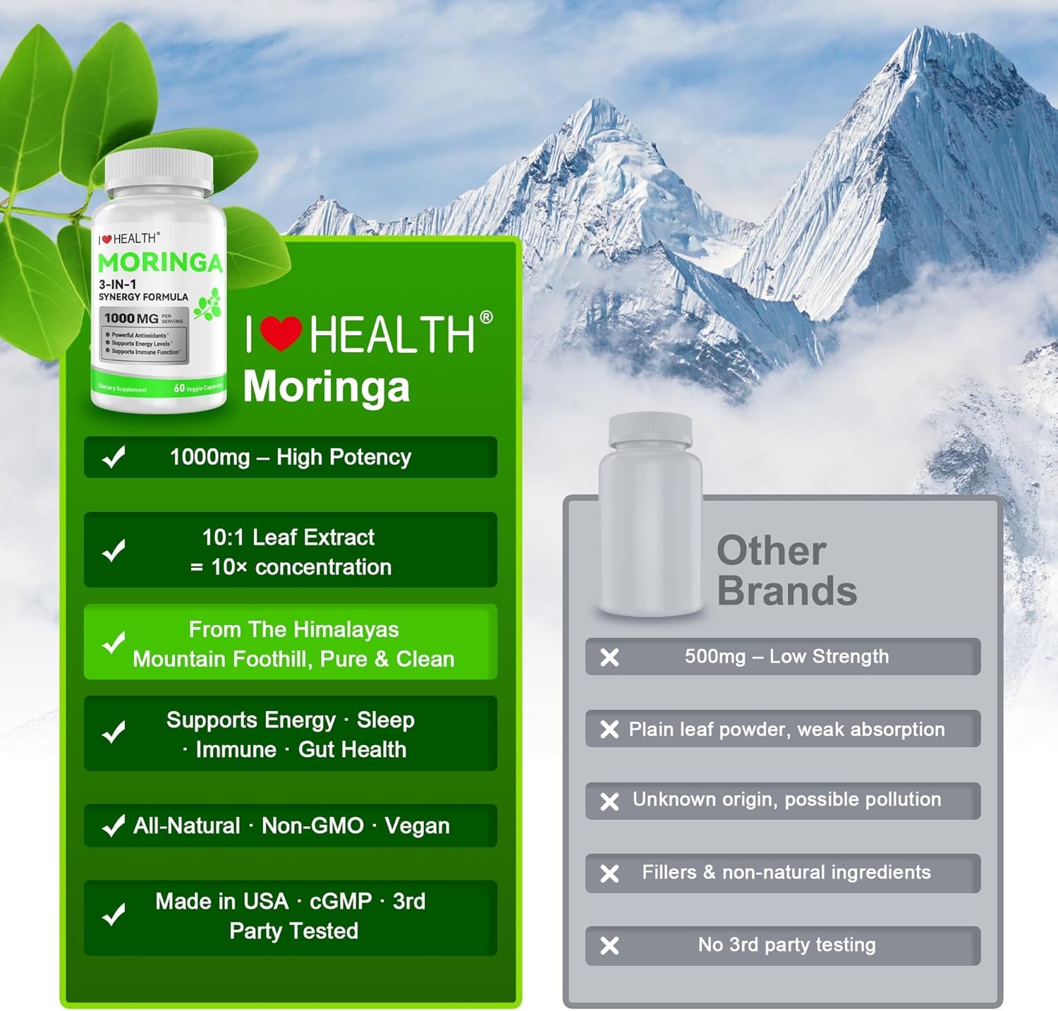 I LOVE HEALTH Moringa Leaf Extract Capsules 1000mg packaging