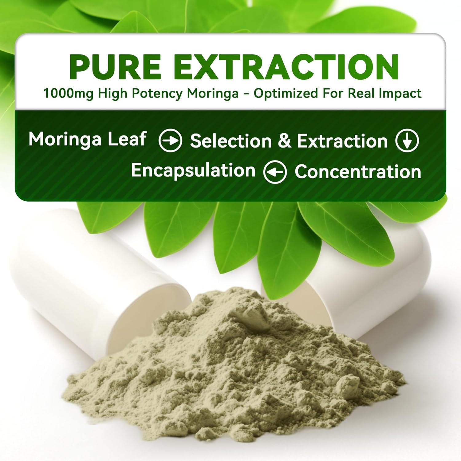 I LOVE HEALTH Moringa Leaf Extract Capsules 1000mg with fresh moringa leaves