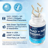 I LOVE HEALTH NAD+ Supplement with green tea leaves background