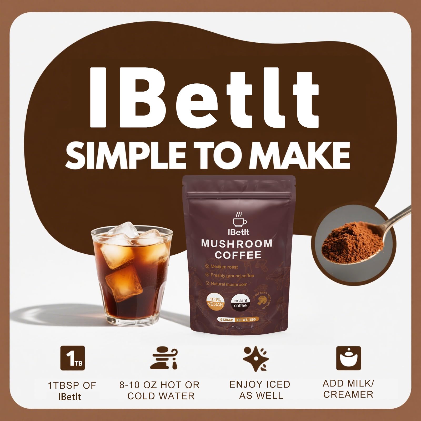 IBetIt Mushroom Coffee ingredients list on the back of the package