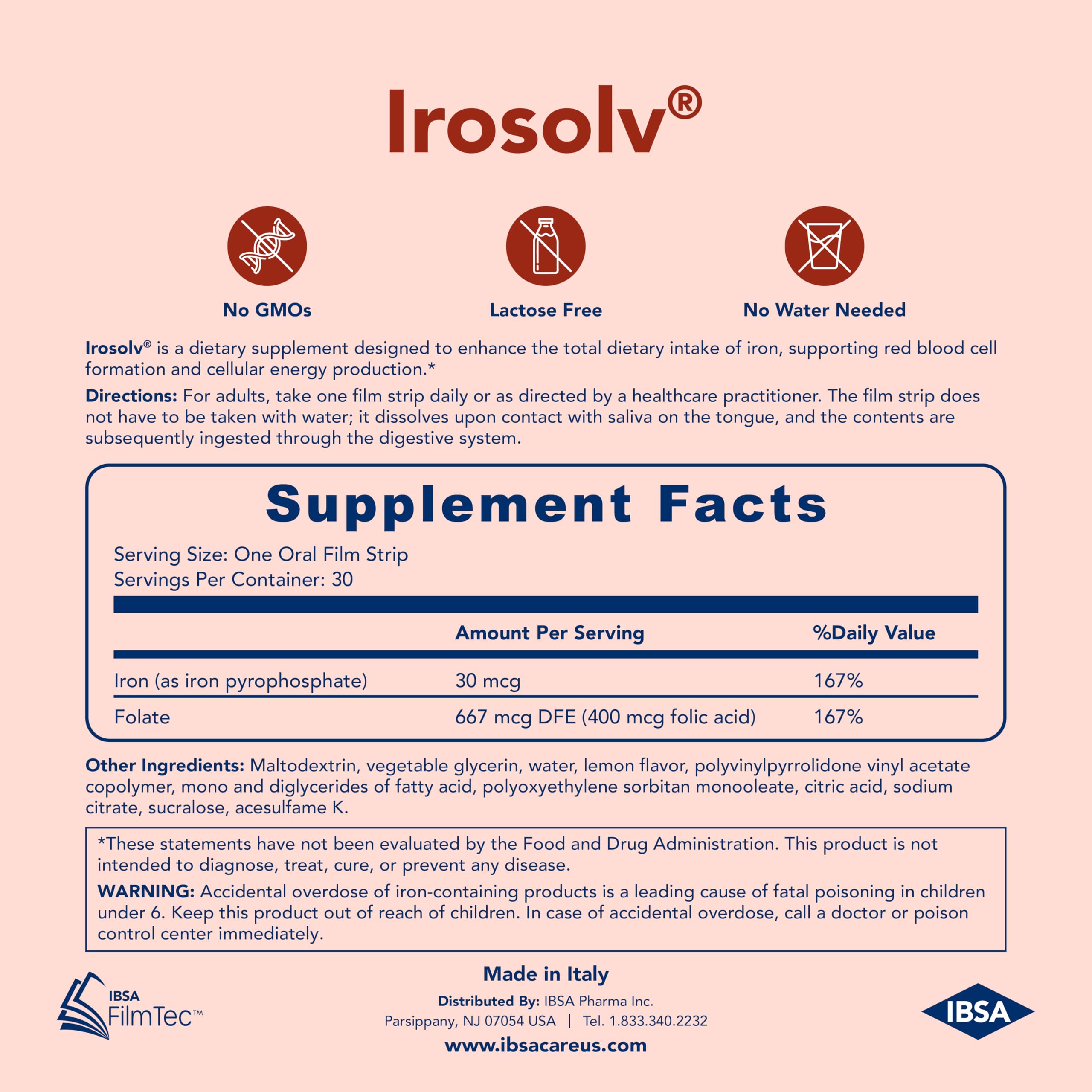 Ibsa Iron Supplement 50g film strip in hand