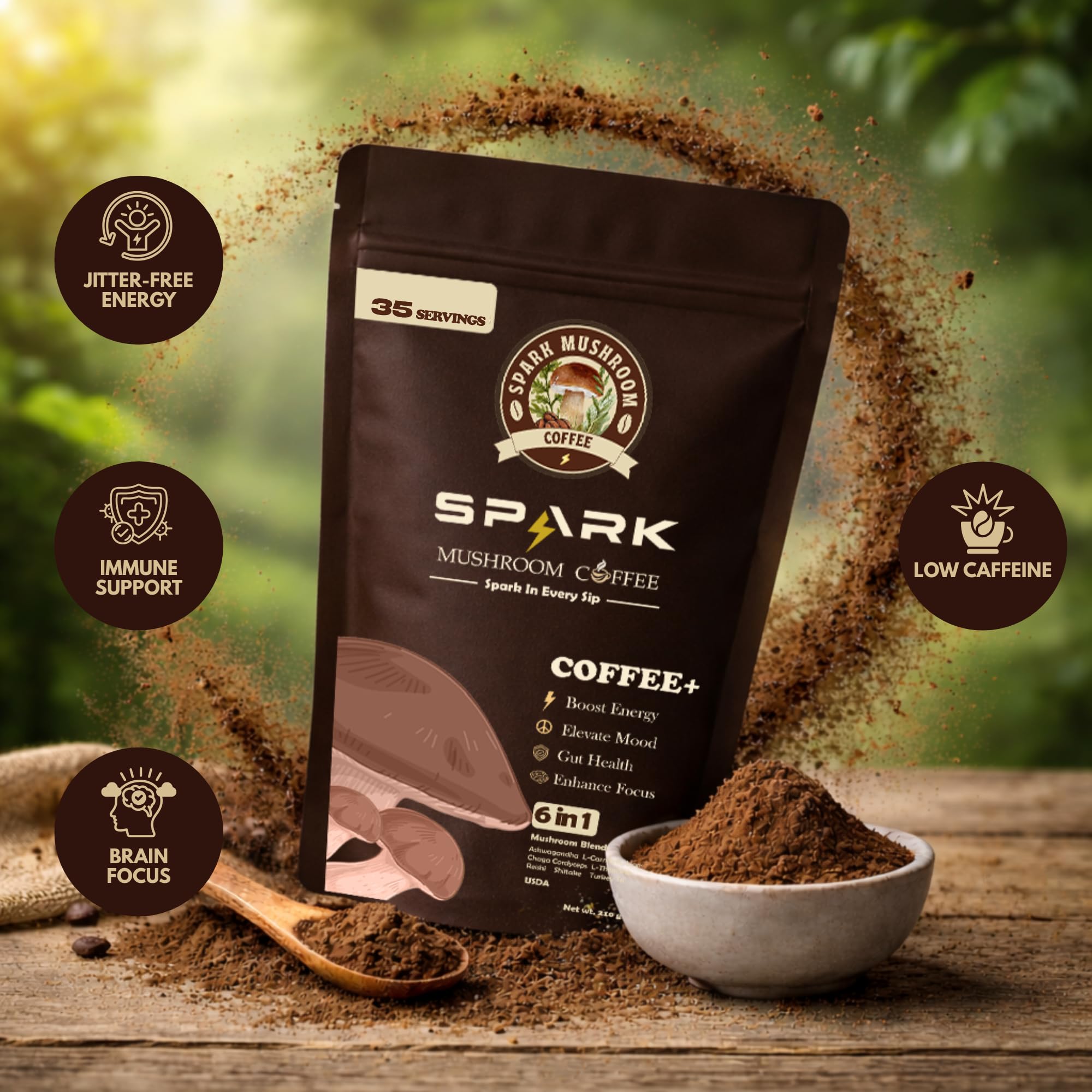 Iced Spark Mushroom Coffee latte with cream