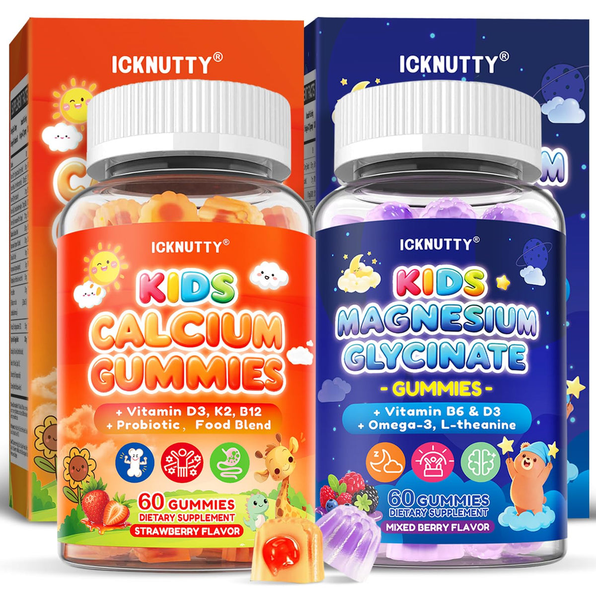 ICKNUTTY Kids Calcium and Magnesium Gummies front view