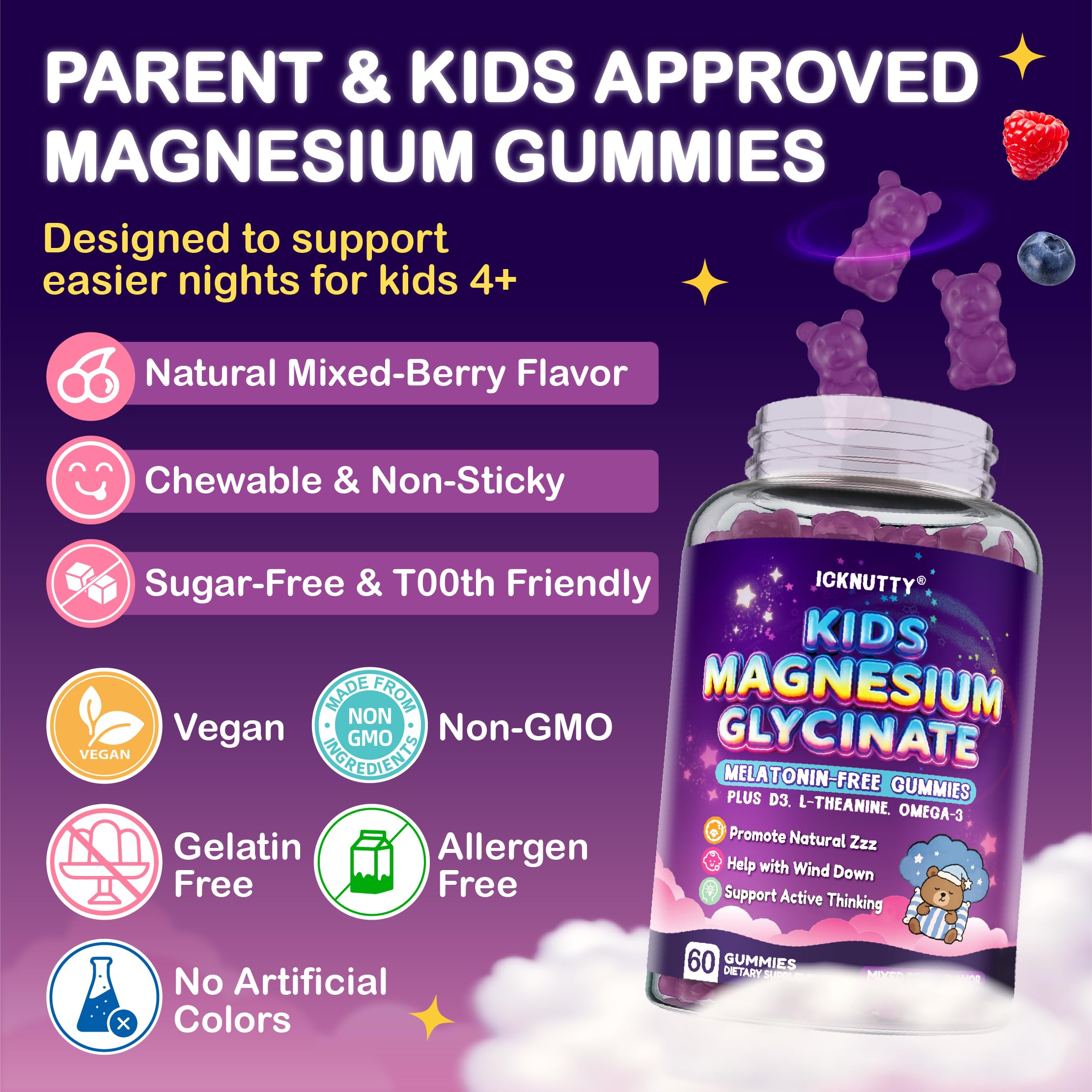ICKNUTTY Kids Magnesium Gummies close-up showing texture