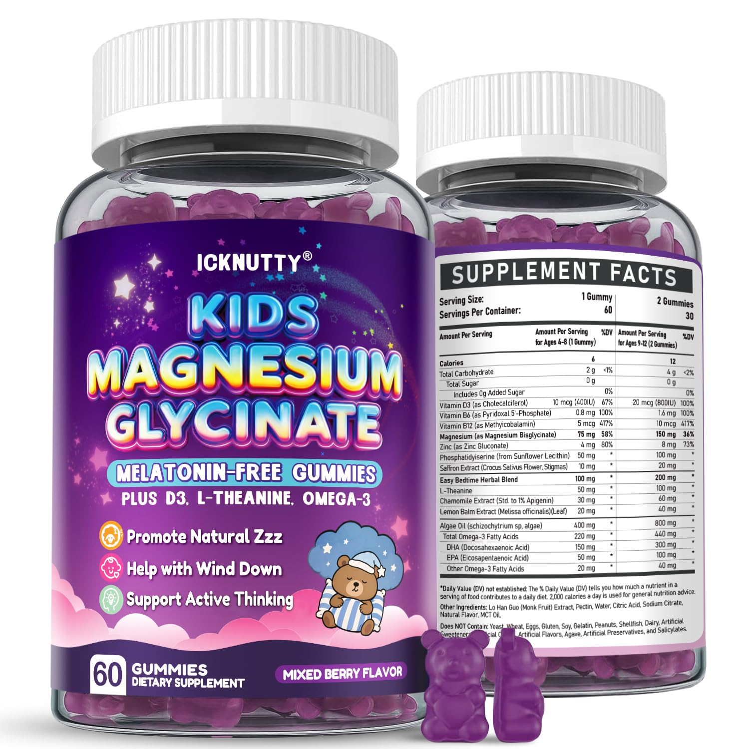 ICKNUTTY Kids Magnesium Gummies front view with packaging