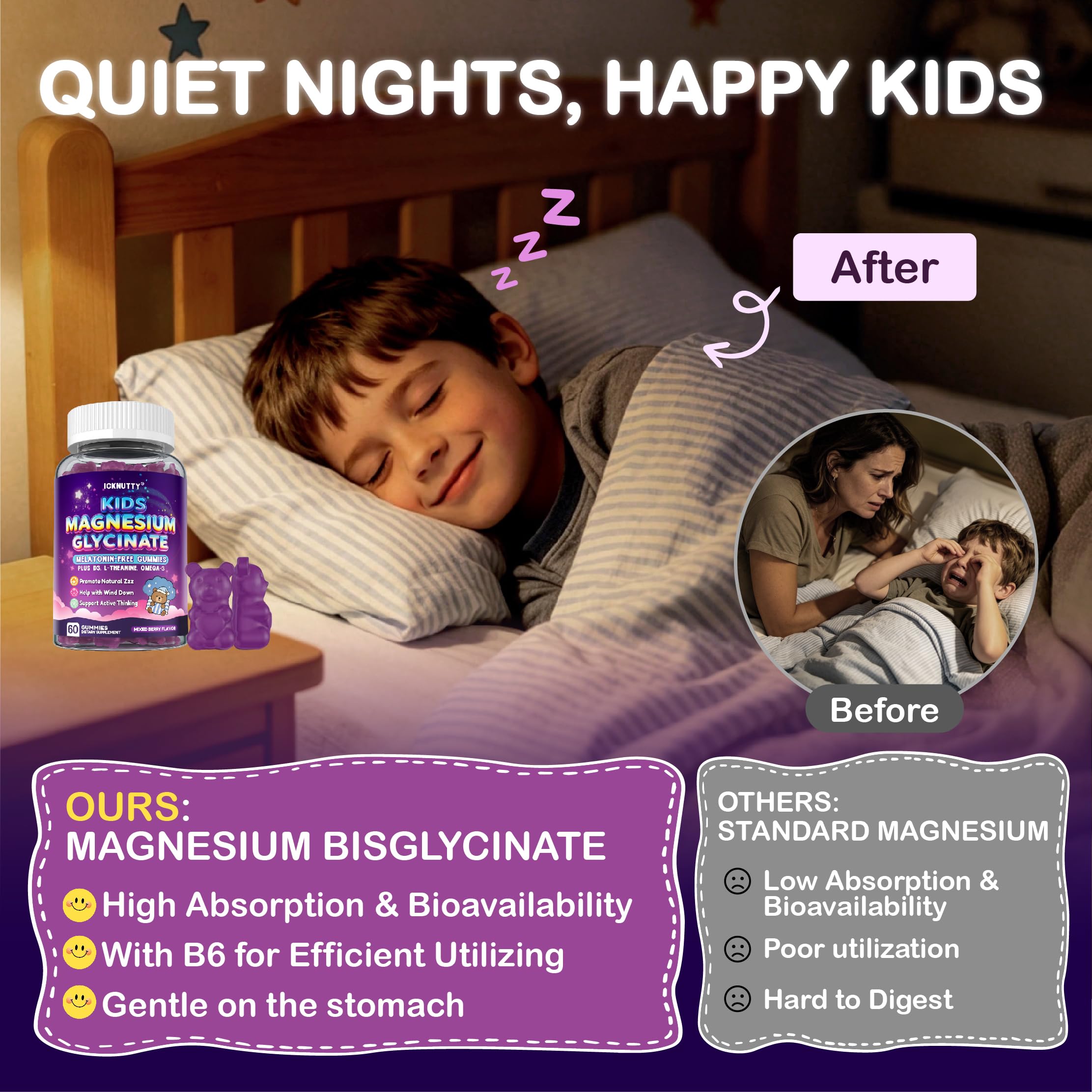 ICKNUTTY Kids Magnesium Gummies in a bowl with a few gummies