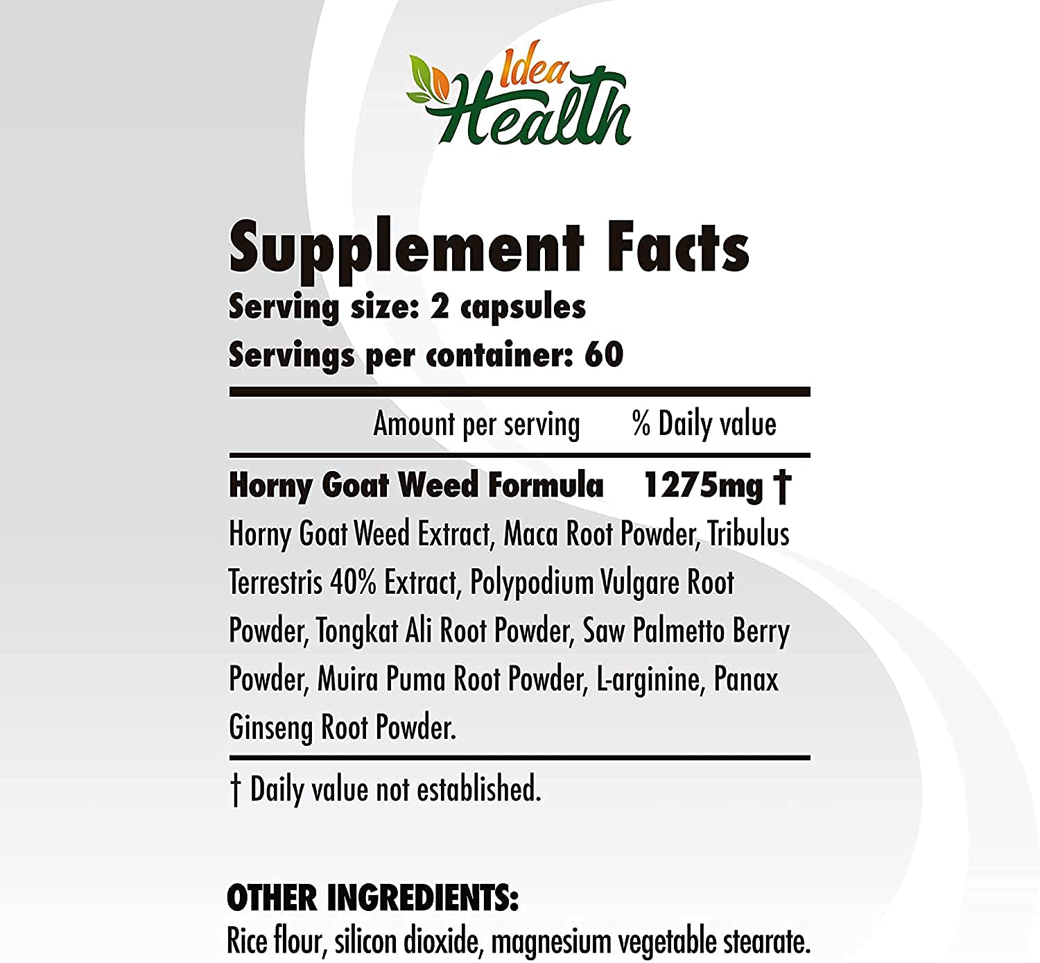 Idea Health Horny Goat Weed capsules on a wooden surface