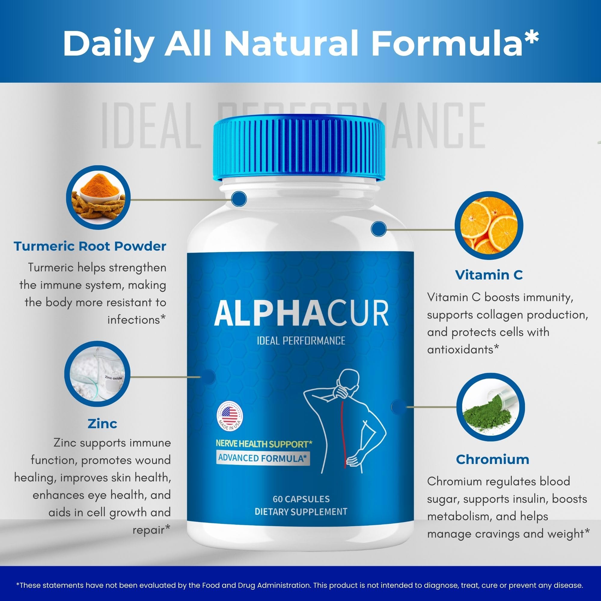 IDEAL PERFORMANCE Alpha Cur Advanced Blood Formula 150g on a wooden surface