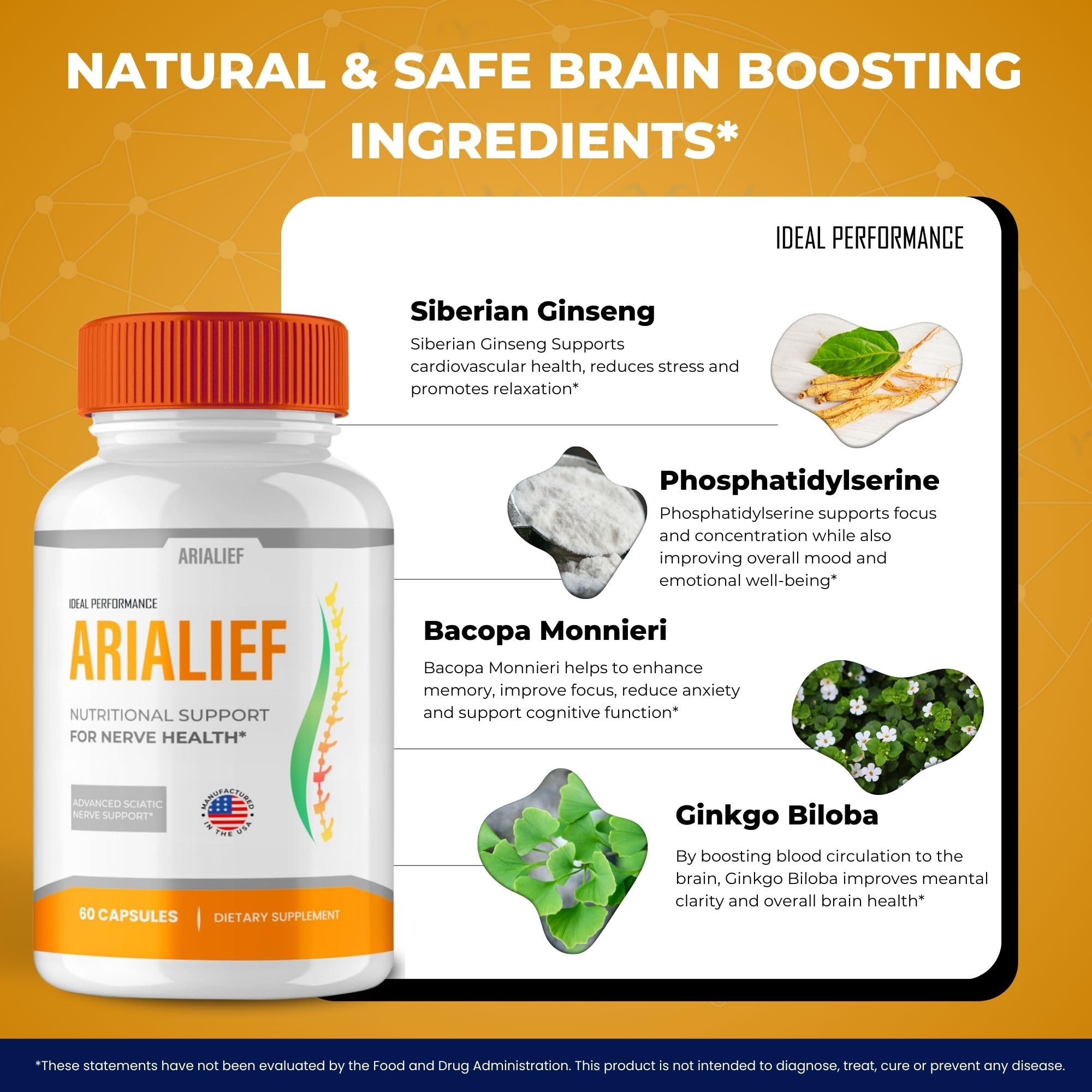 IDEAL PERFORMANCE Arialief Brain Supplements packaging details
