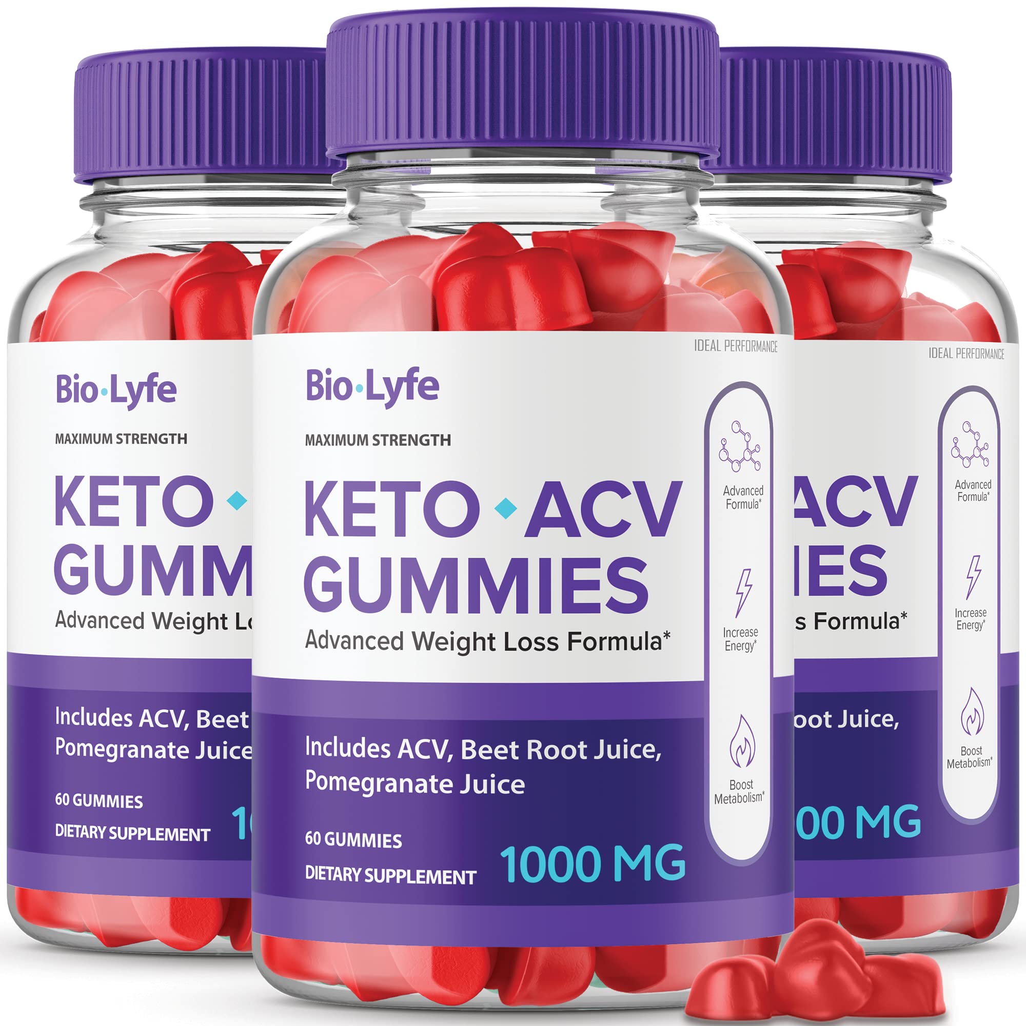 IDEAL PERFORMANCE Biolyfe Keto ACV Gummies front view