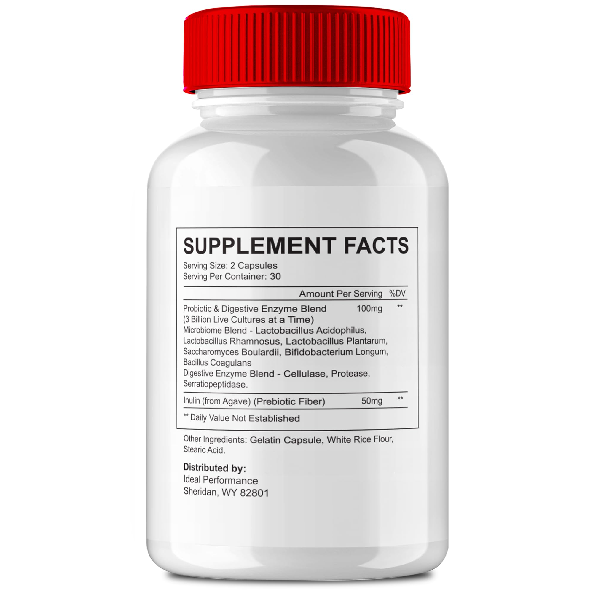 IDEAL PERFORMANCE Biome a daily routine Capsules side view with dosage details