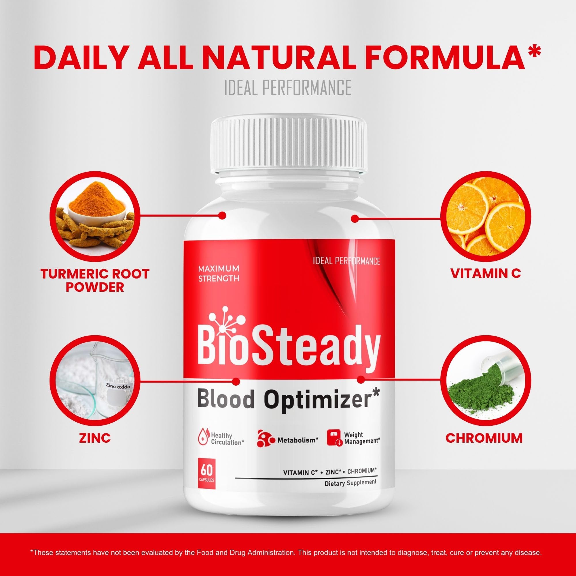 IDEAL PERFORMANCE Biosteady Blood Optimizer Capsules opened bottle