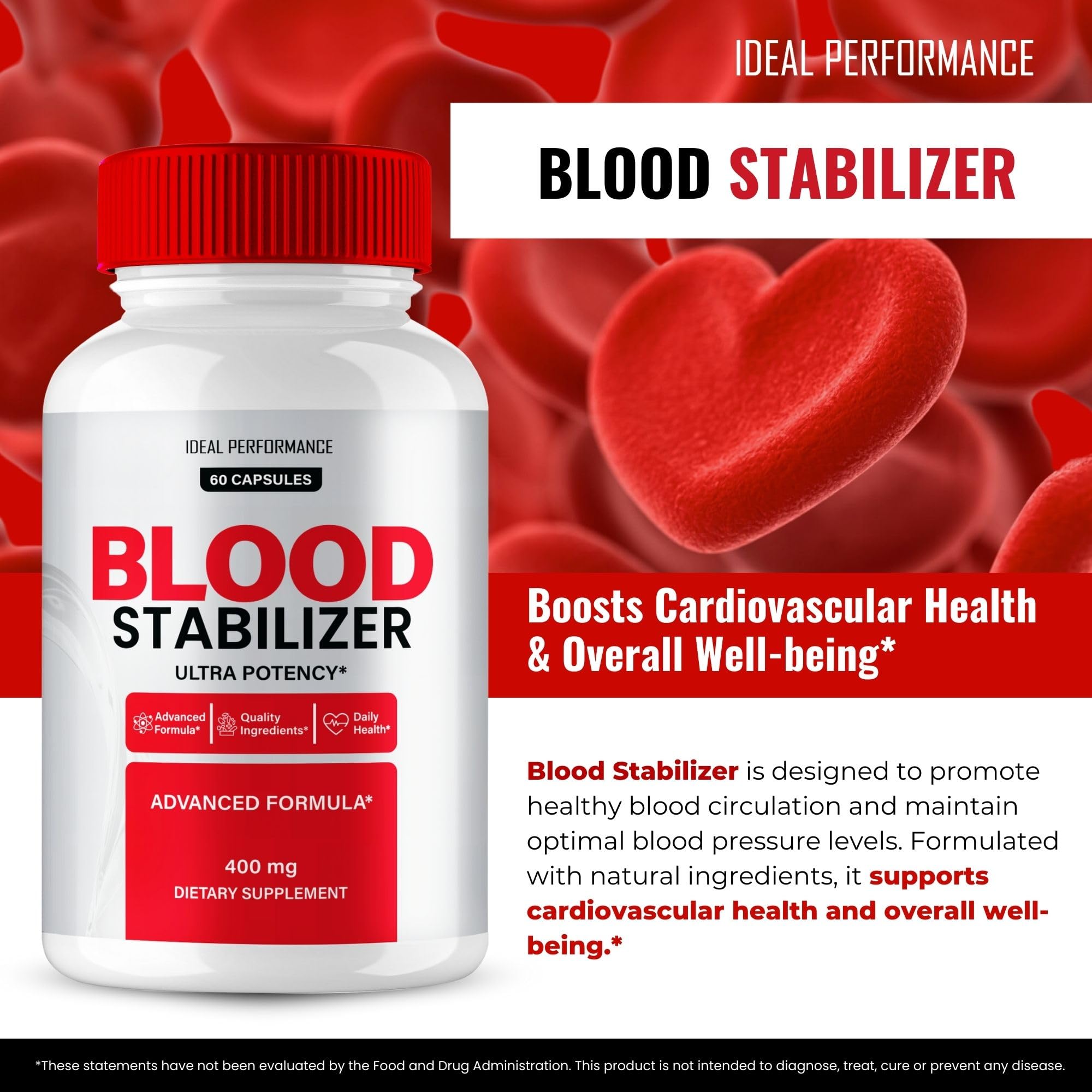 IDEAL PERFORMANCE Blood Stabilizer Capsules on a wooden table