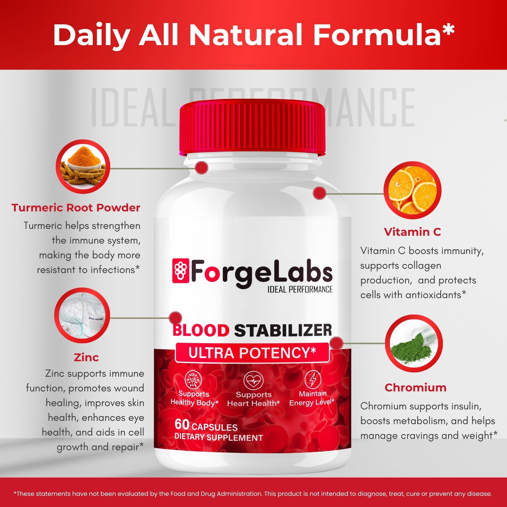IDEAL PERFORMANCE Blood Stabilizer Capsules on a wooden table