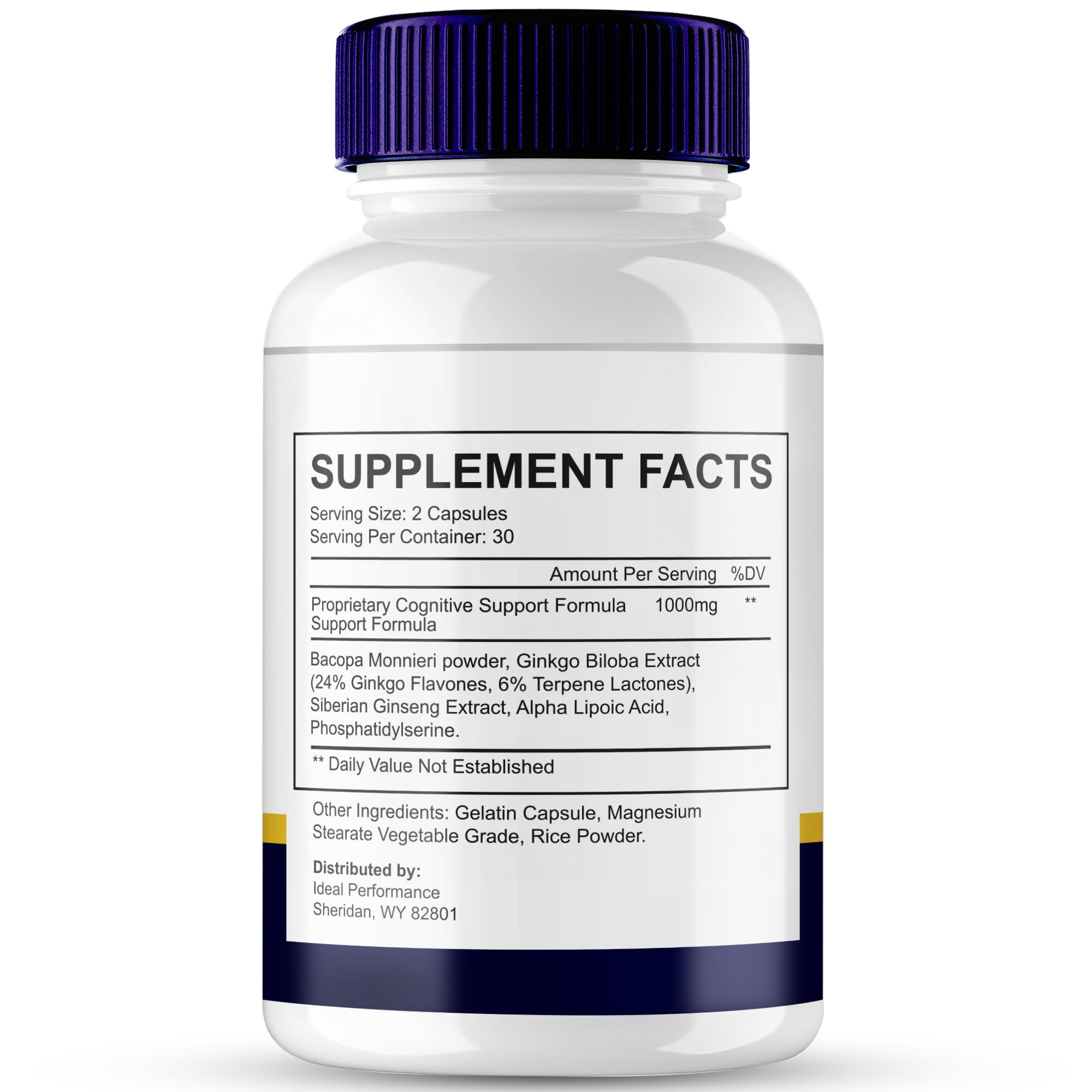 IDEAL PERFORMANCE Brain Defender Supplement bottle side view