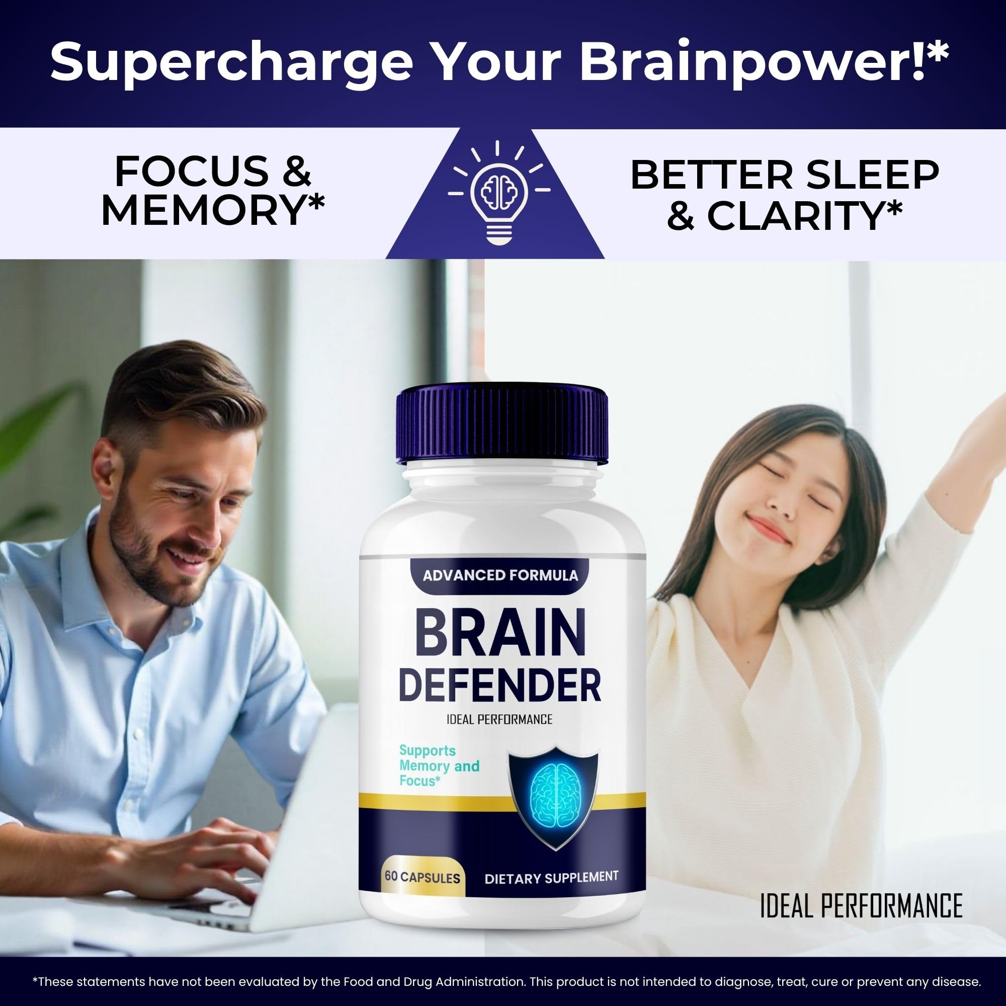 IDEAL PERFORMANCE Brain Defender Supplement capsules in hand
