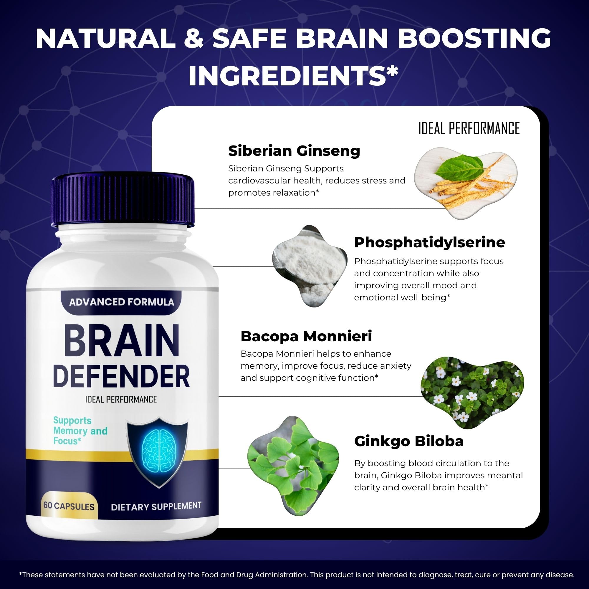 IDEAL PERFORMANCE Brain Defender Supplement ingredients list