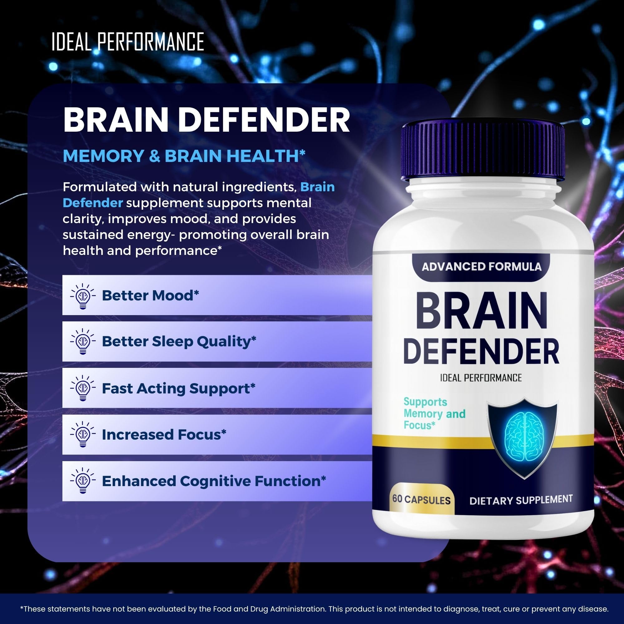 IDEAL PERFORMANCE Brain Defender Supplement packaging