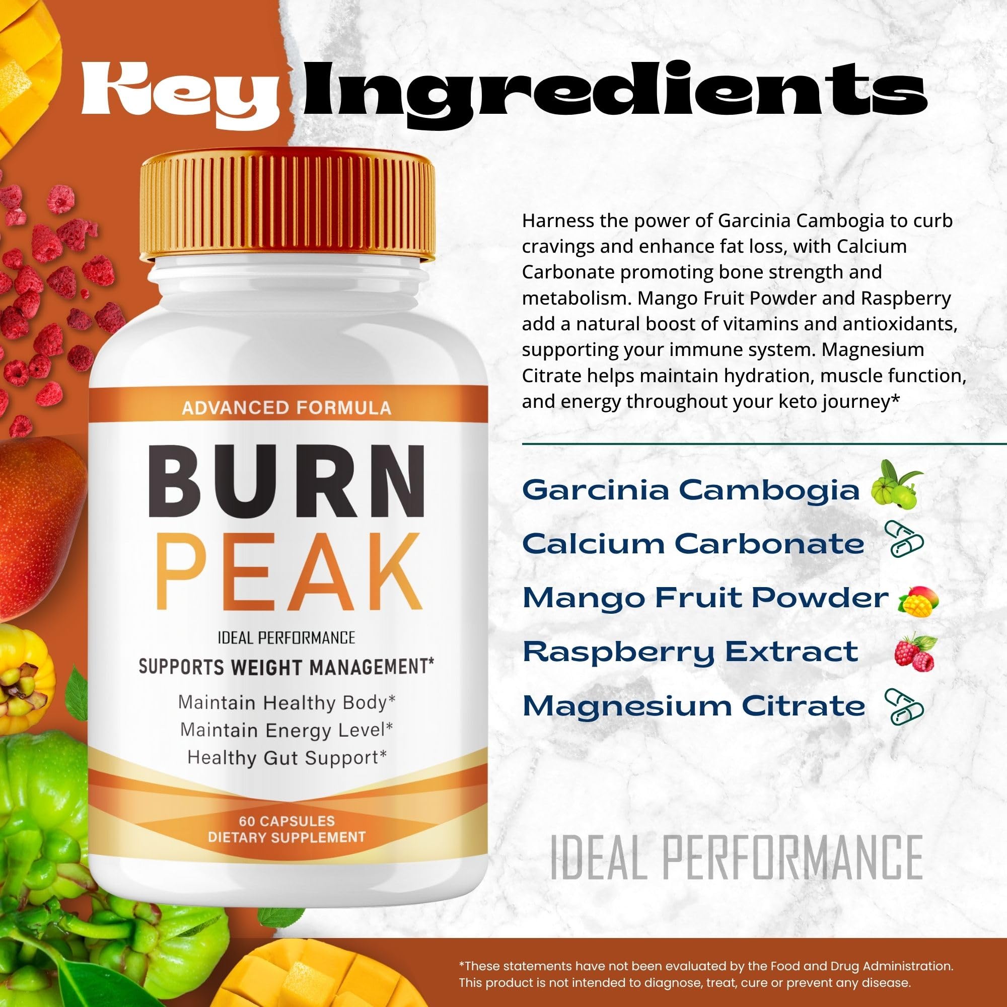 IDEAL PERFORMANCE Burn Peak Capsules displayed with fitness gear