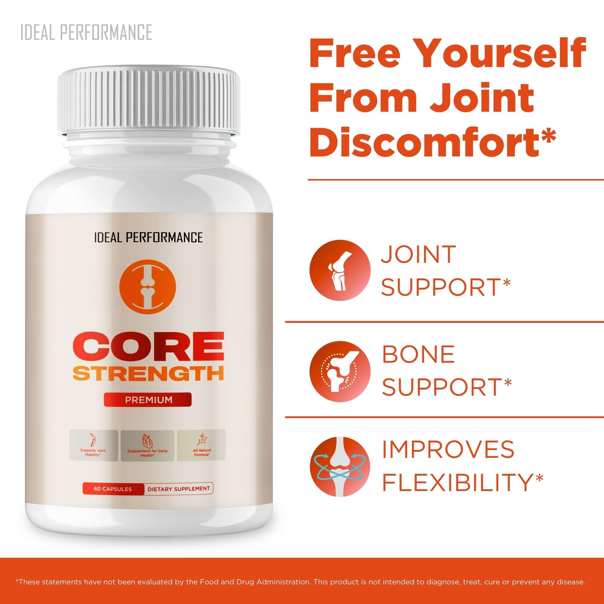 IDEAL PERFORMANCE Core Strength Supplement Capsules with natural ingredients
