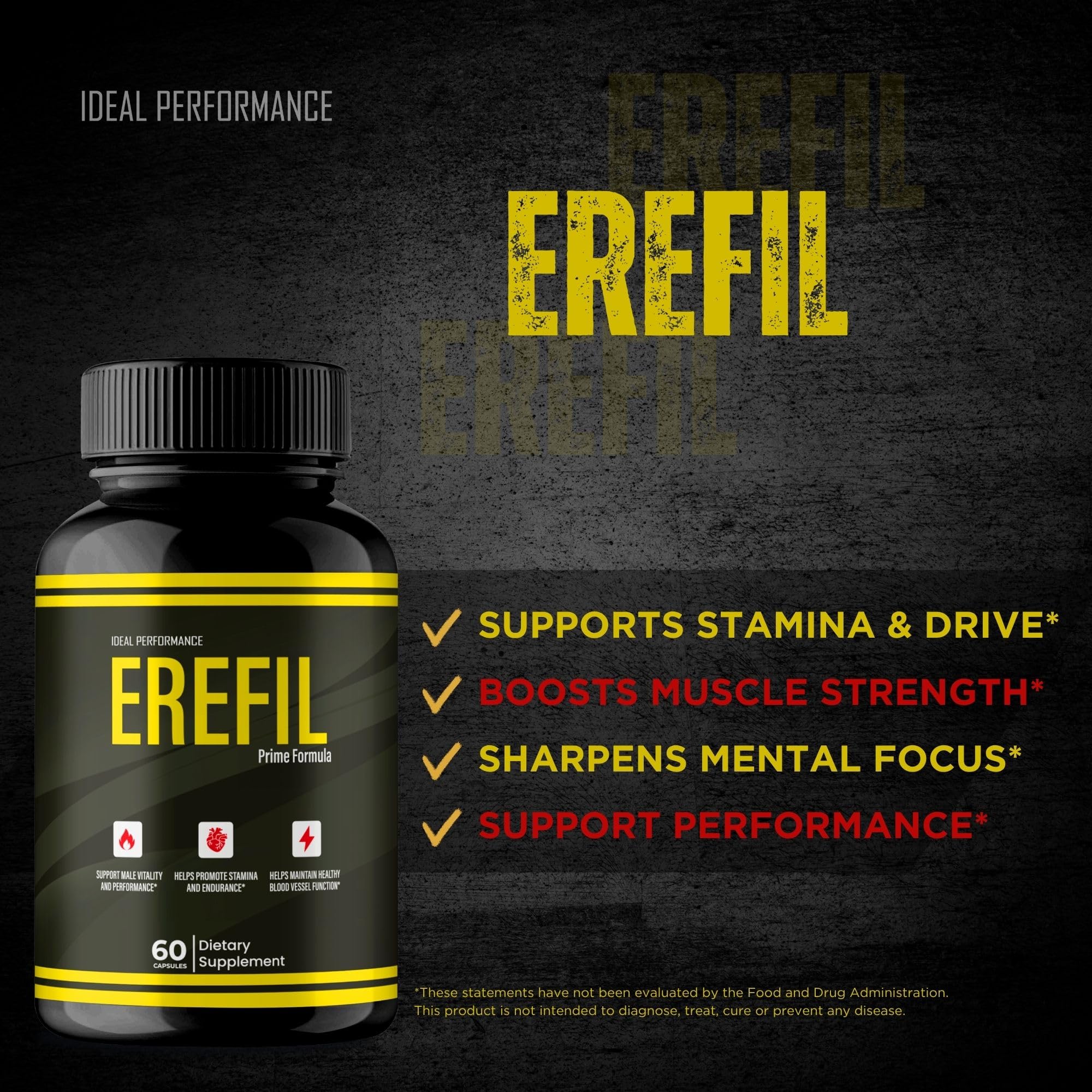 IDEAL PERFORMANCE Erefil Supplement Capsules on a wooden table