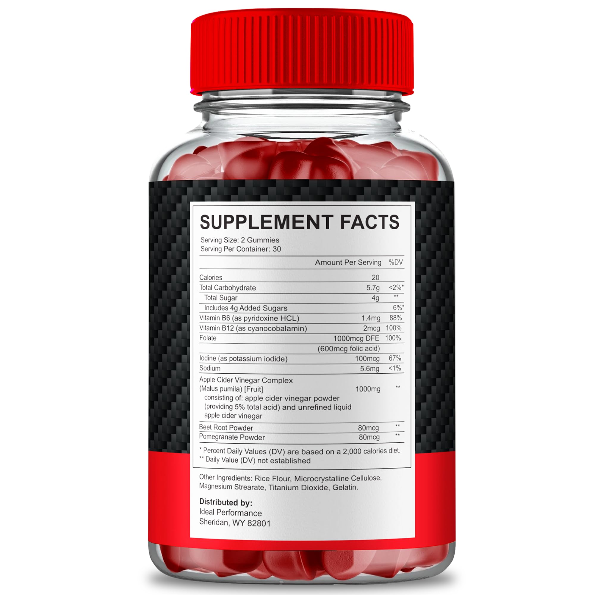 IDEAL PERFORMANCE Ereforce Gummies side view with nutritional information