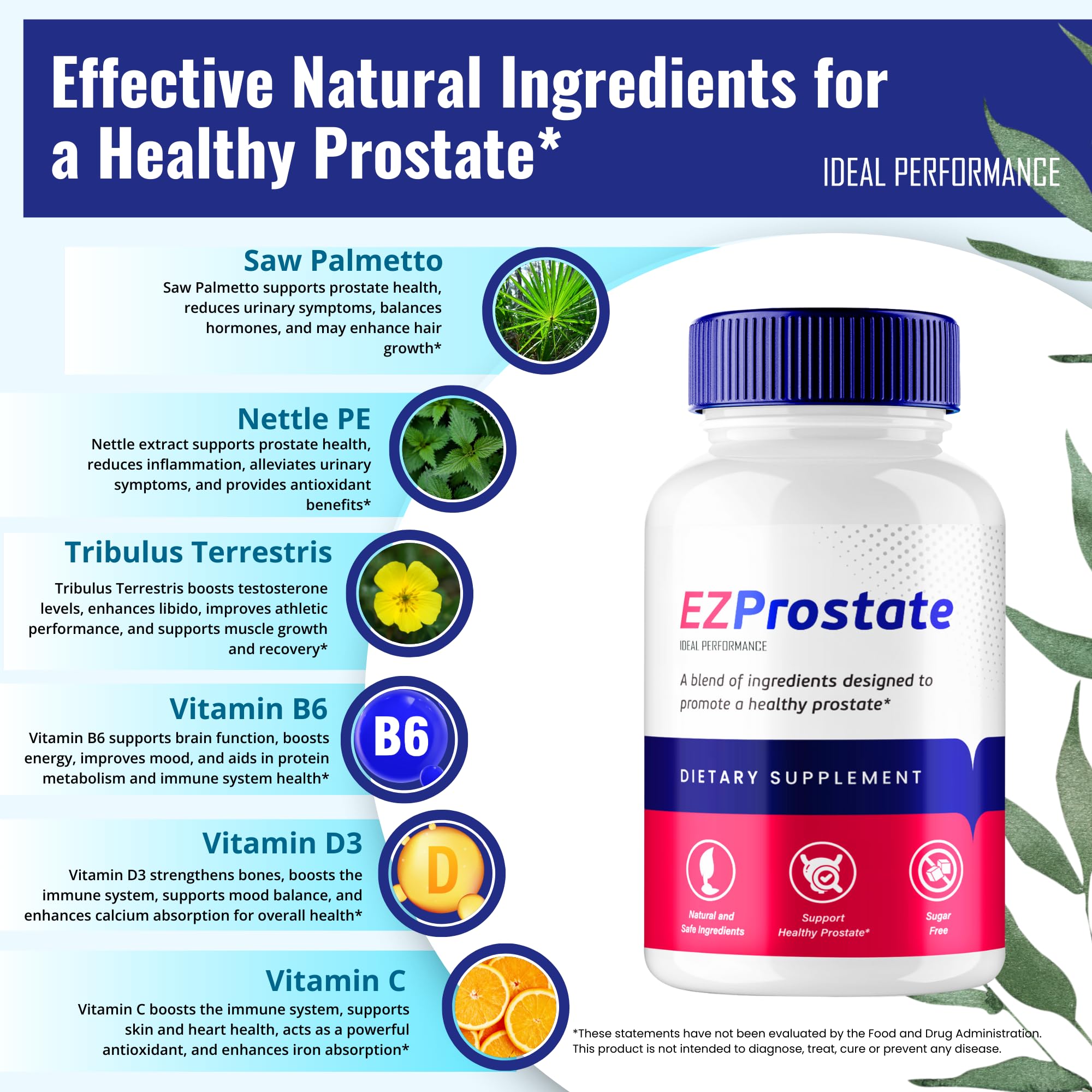IDEAL PERFORMANCE EZ Prostate Capsules on a wooden table