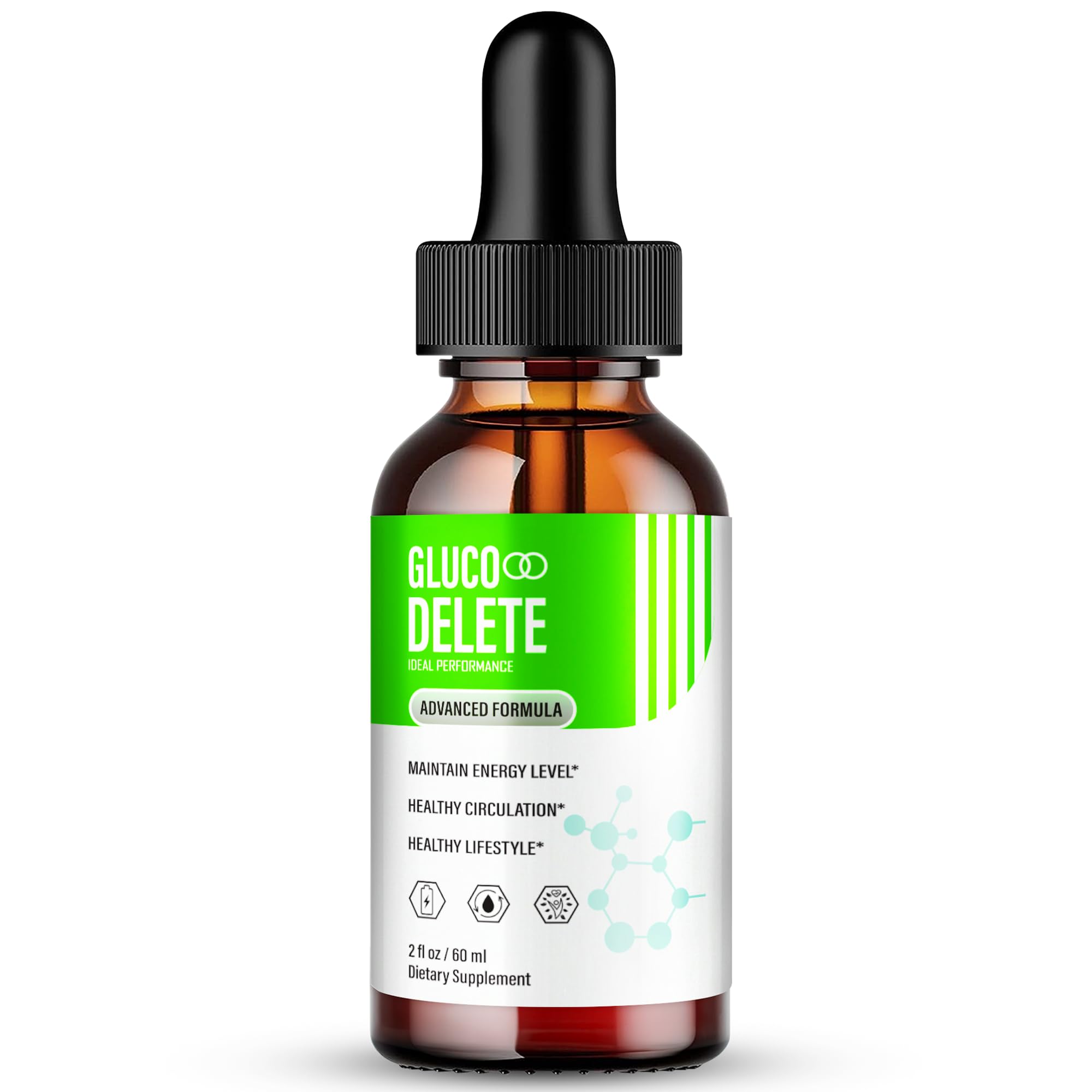 IDEAL PERFORMANCE Gluco Delete Drops front view with dropper