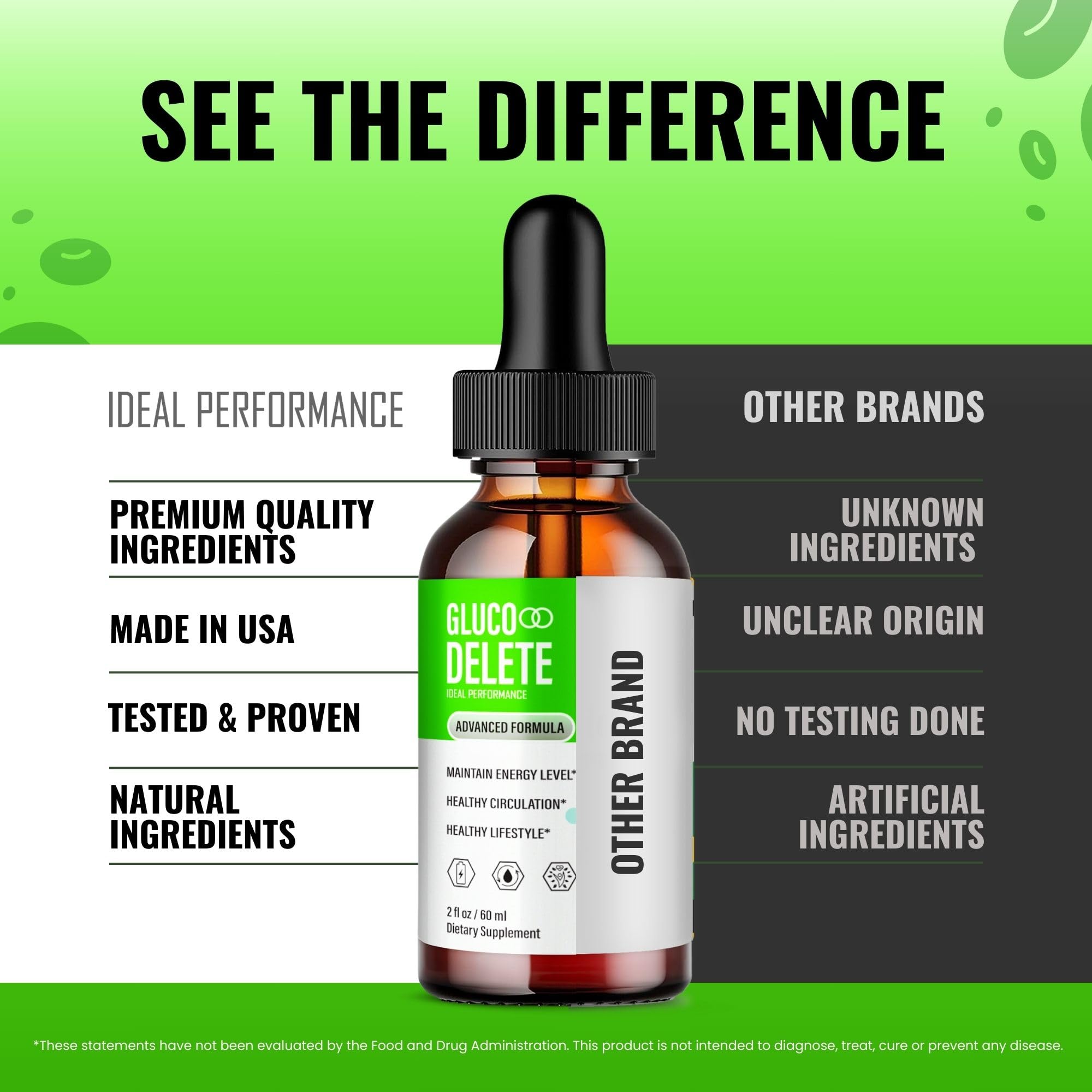 IDEAL PERFORMANCE Gluco Delete Drops with other supplements