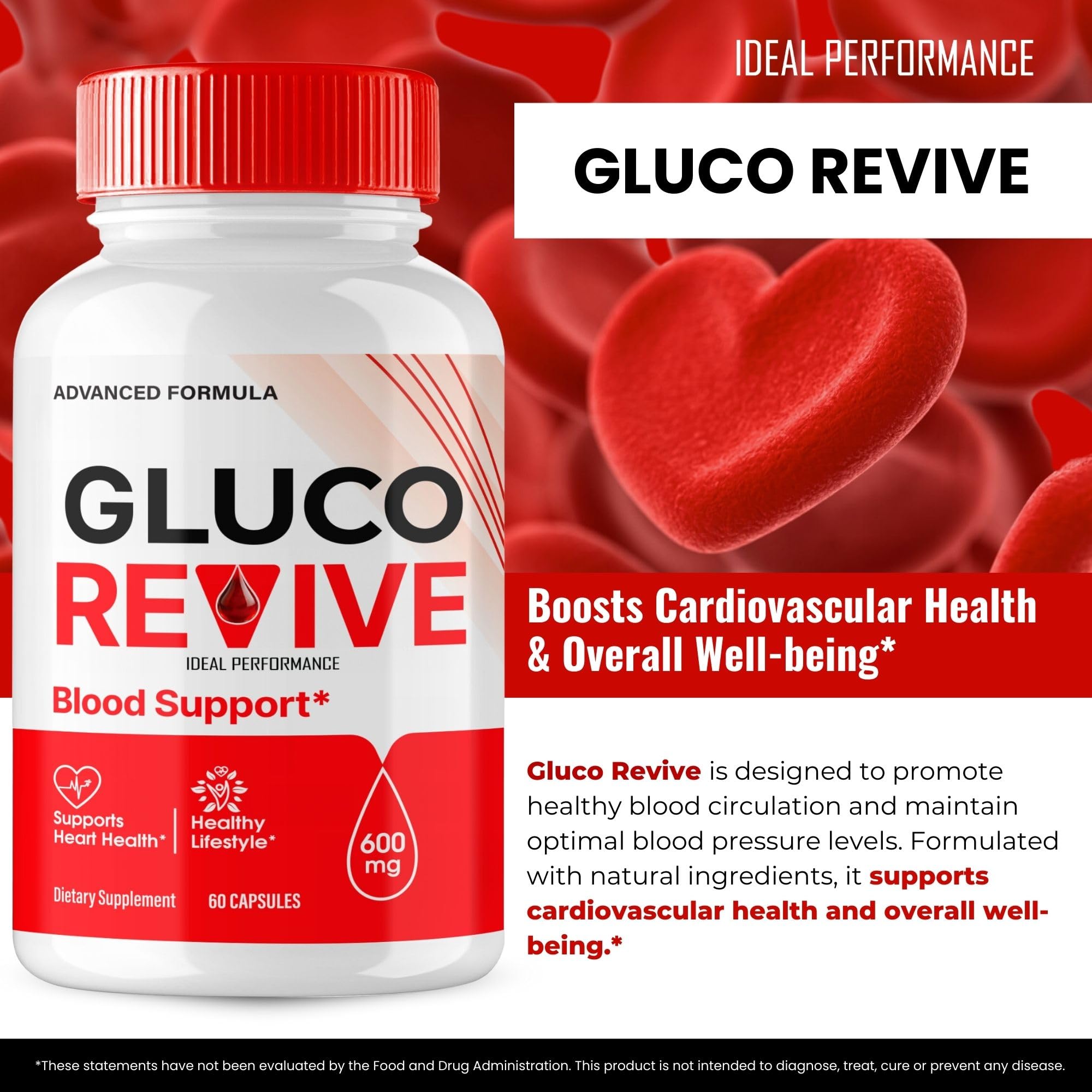 IDEAL PERFORMANCE Gluco Revive Supplement Capsules with dosage information