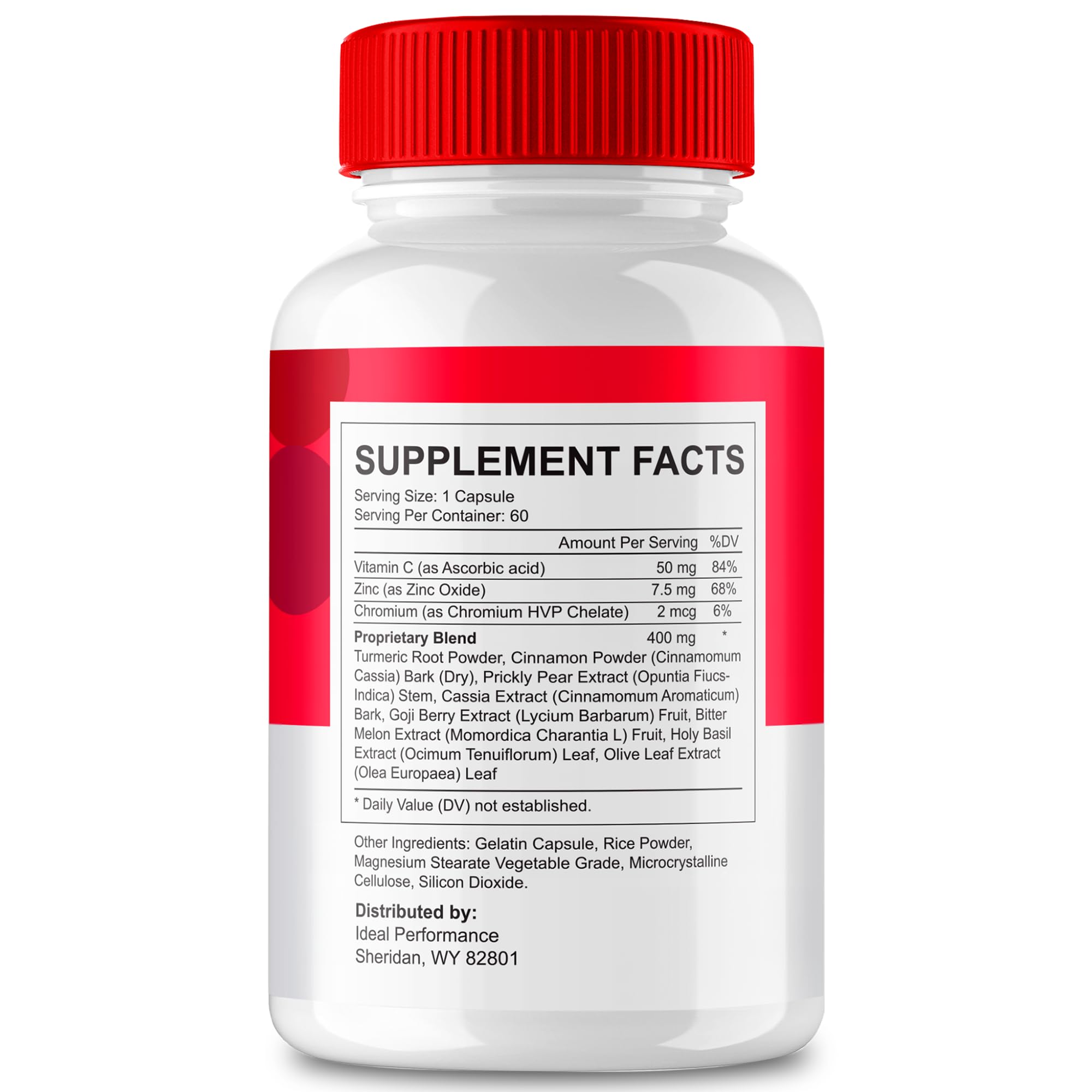 IDEAL PERFORMANCE GlucoBio Capsules side view with dosage details