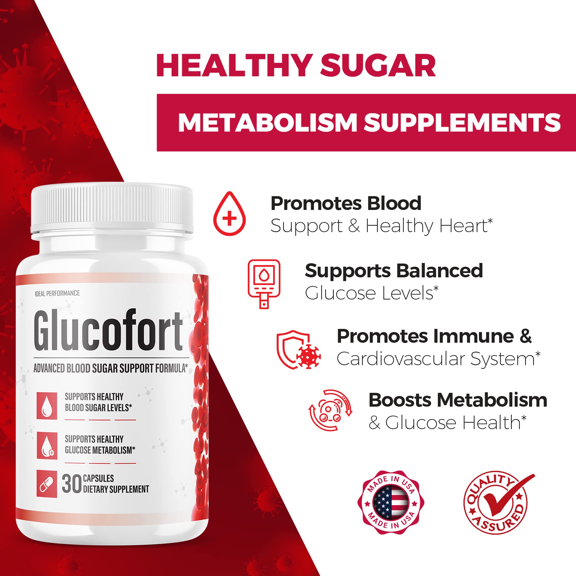 IDEAL PERFORMANCE Glucofort Supplement Capsules bottle with label
