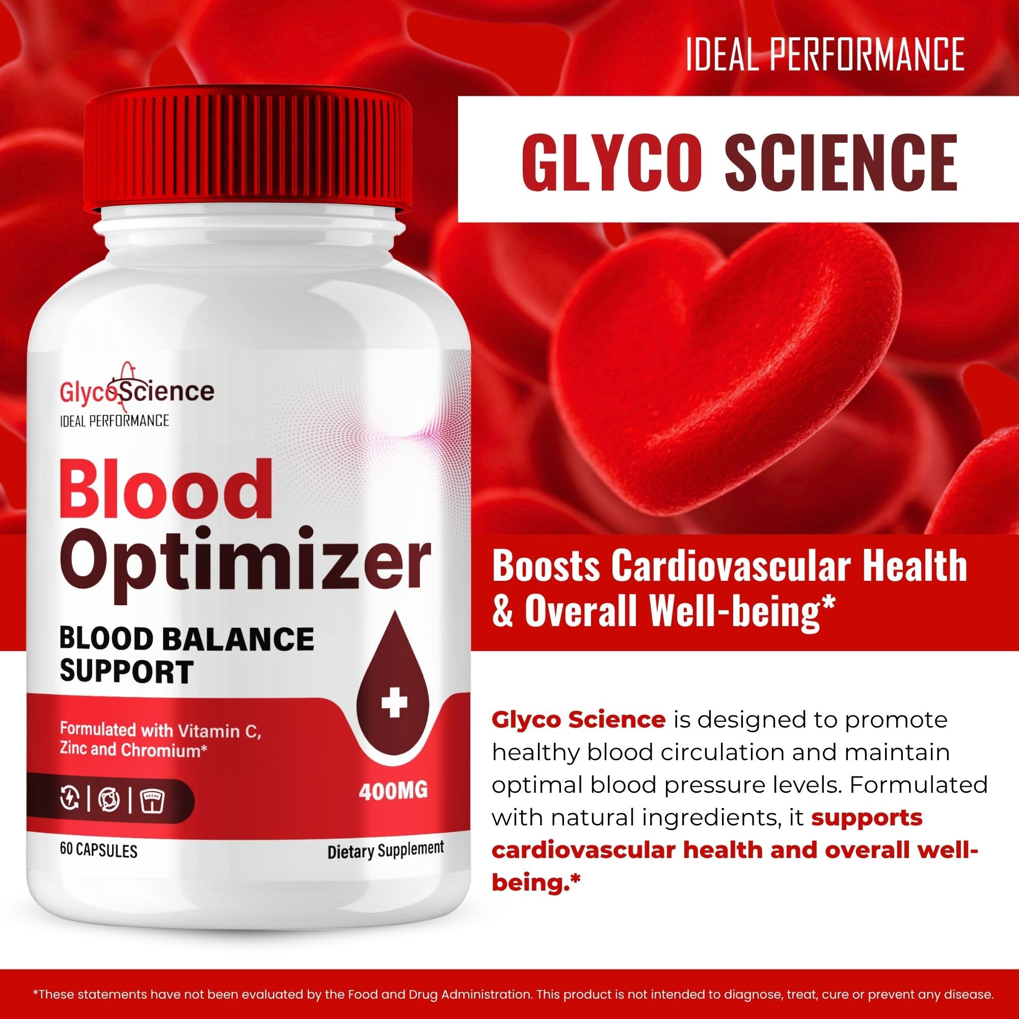 IDEAL PERFORMANCE GlycoScience Blood Optimizer Capsules on a wooden table