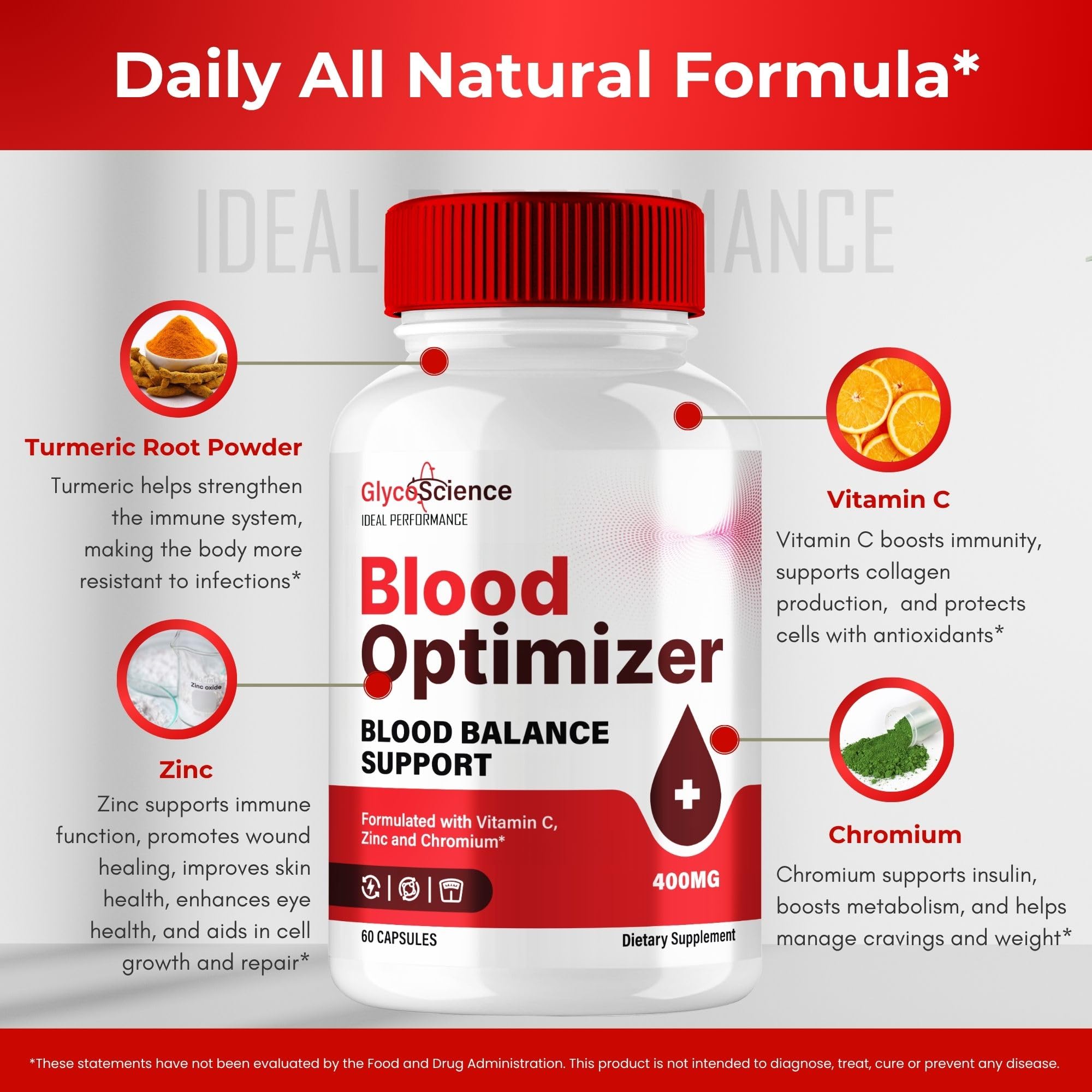 IDEAL PERFORMANCE GlycoScience Blood Optimizer Capsules opened bottle