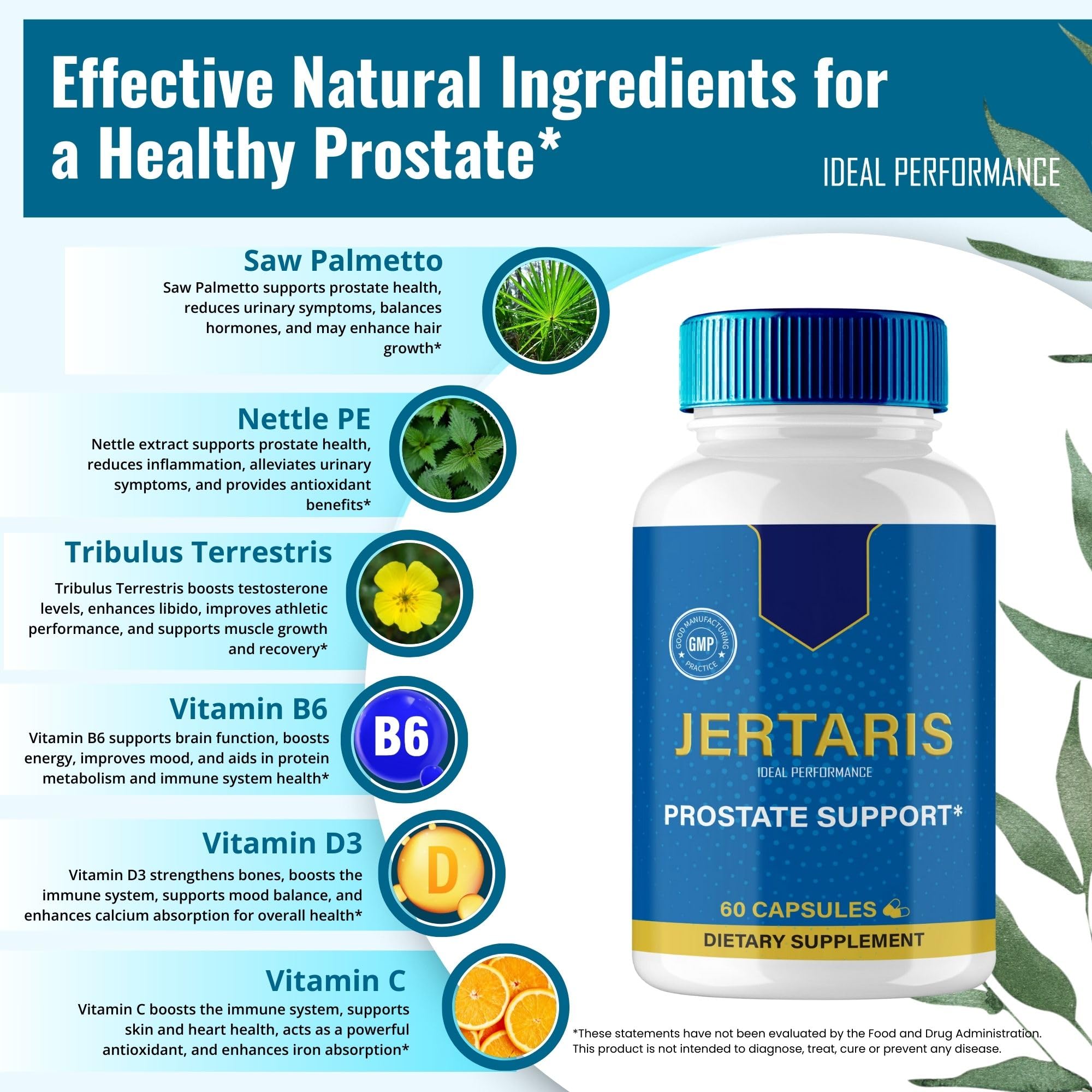 IDEAL PERFORMANCE Jertaris Prostate Health Supplement nutritional information