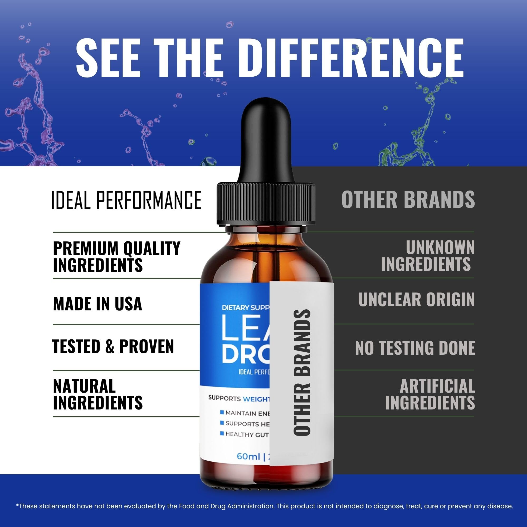 IDEAL PERFORMANCE Lean Drops ingredients list on packaging